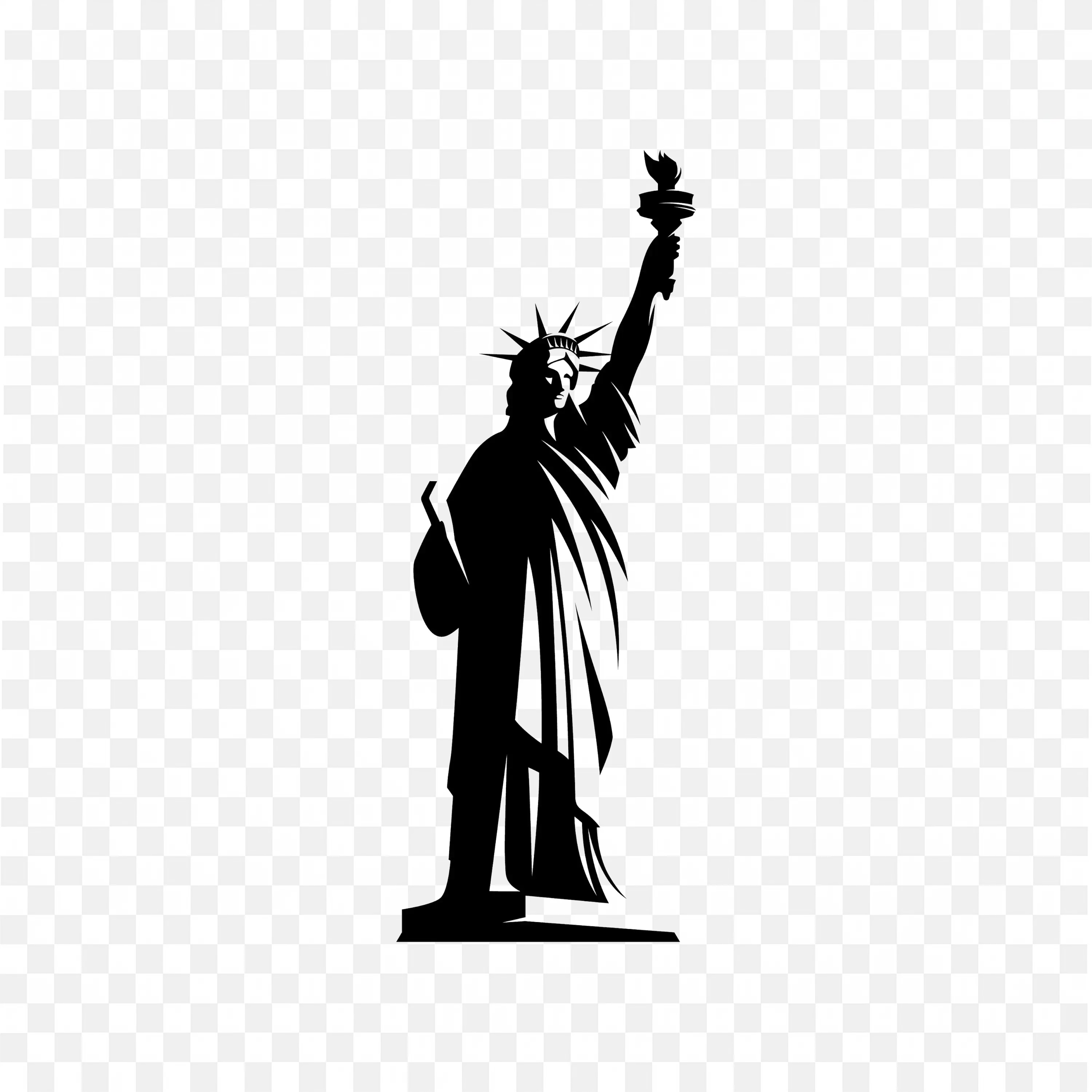 Black Silhouette of Statue of Liberty With Torch and Crown