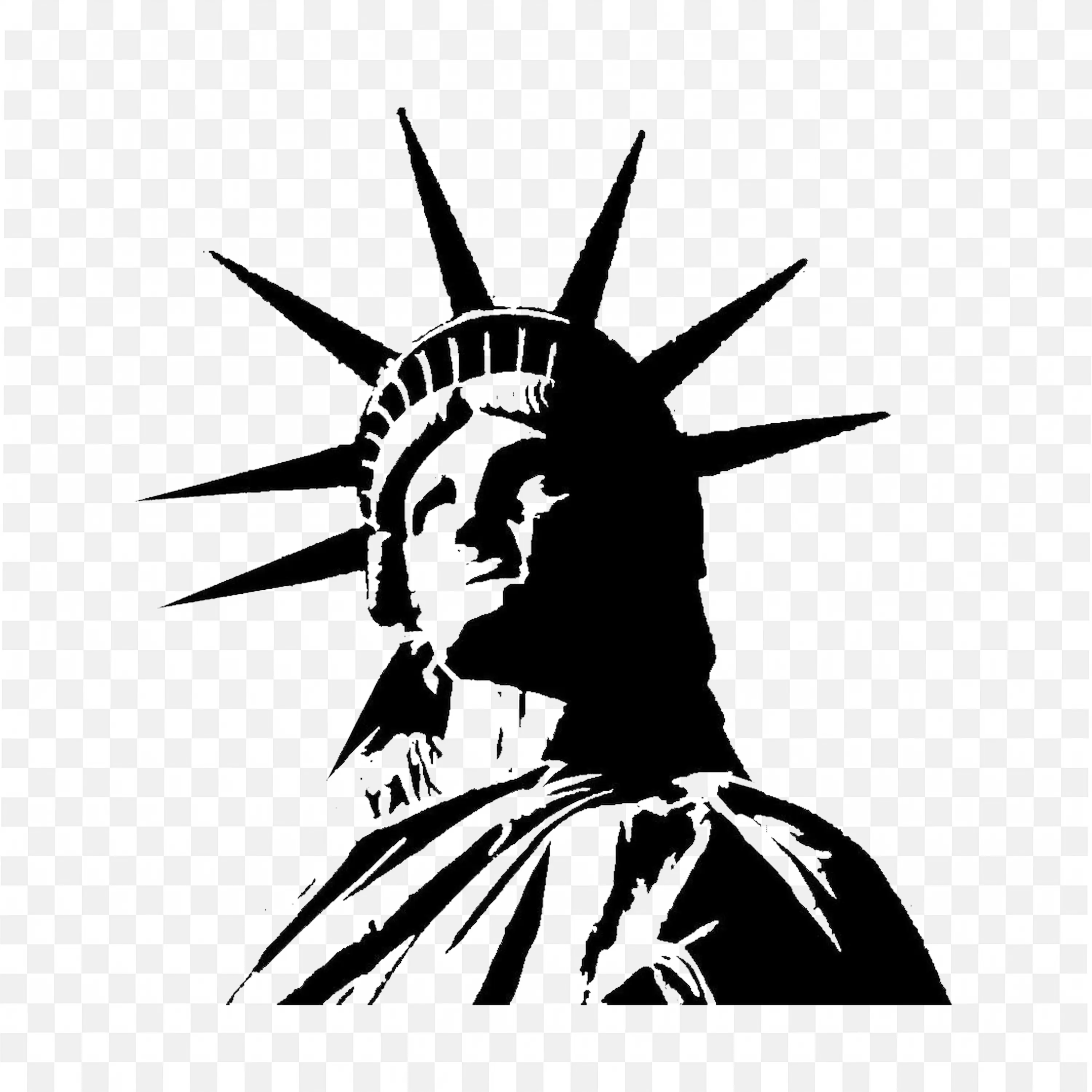 Black and White Art of the Statue of Liberty Face and Crown
