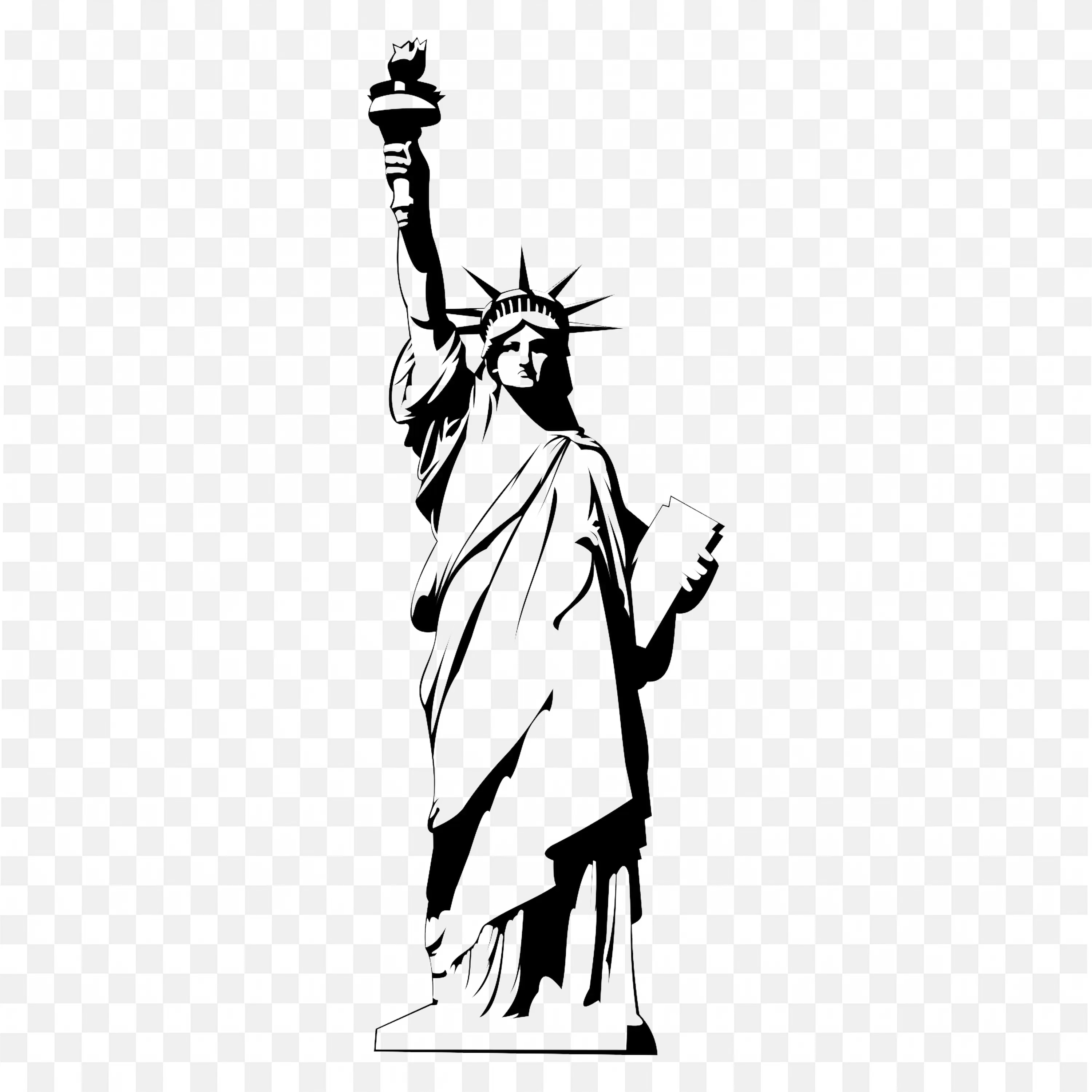 Black and White Figure of Statue of Liberty With Torch PNG