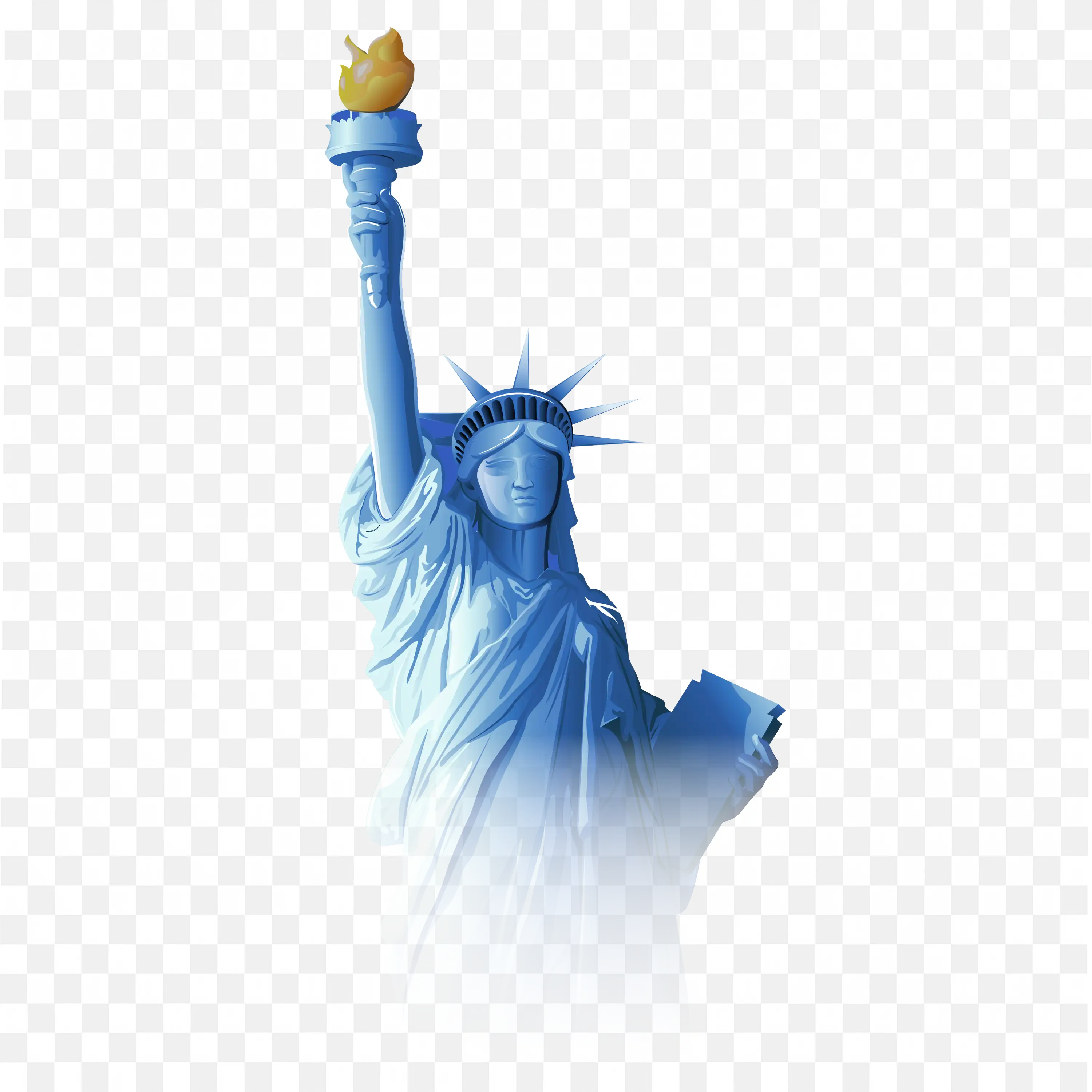 Blue Gradient Statue of Liberty With Torch Raised PNG