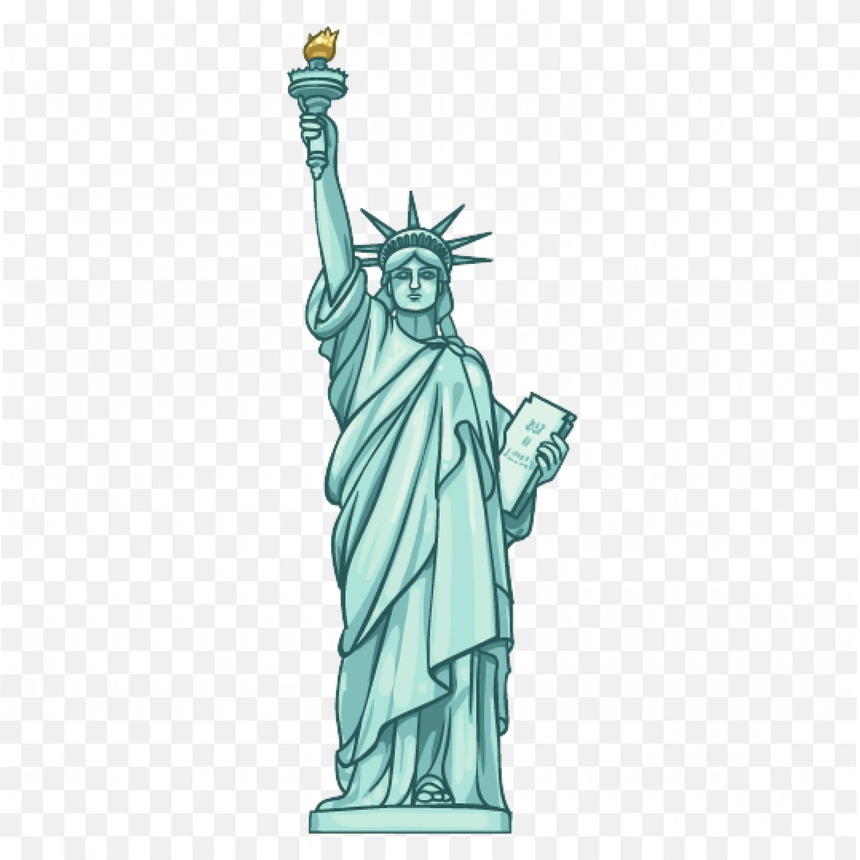 Blue Vector Artwork of Statue of Liberty With Torch PNG