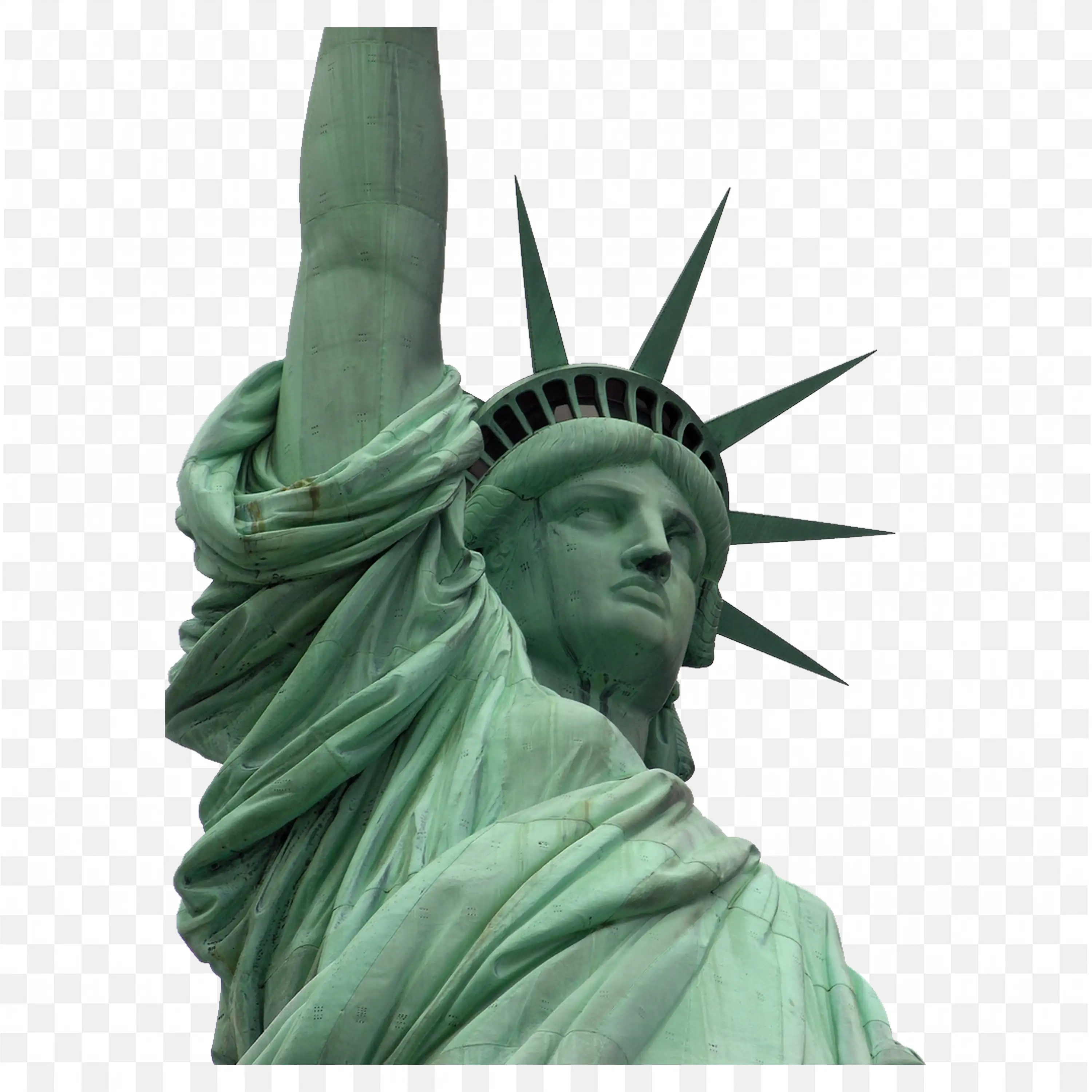 Close Side View of Liberty Statue With Green Aged Finish