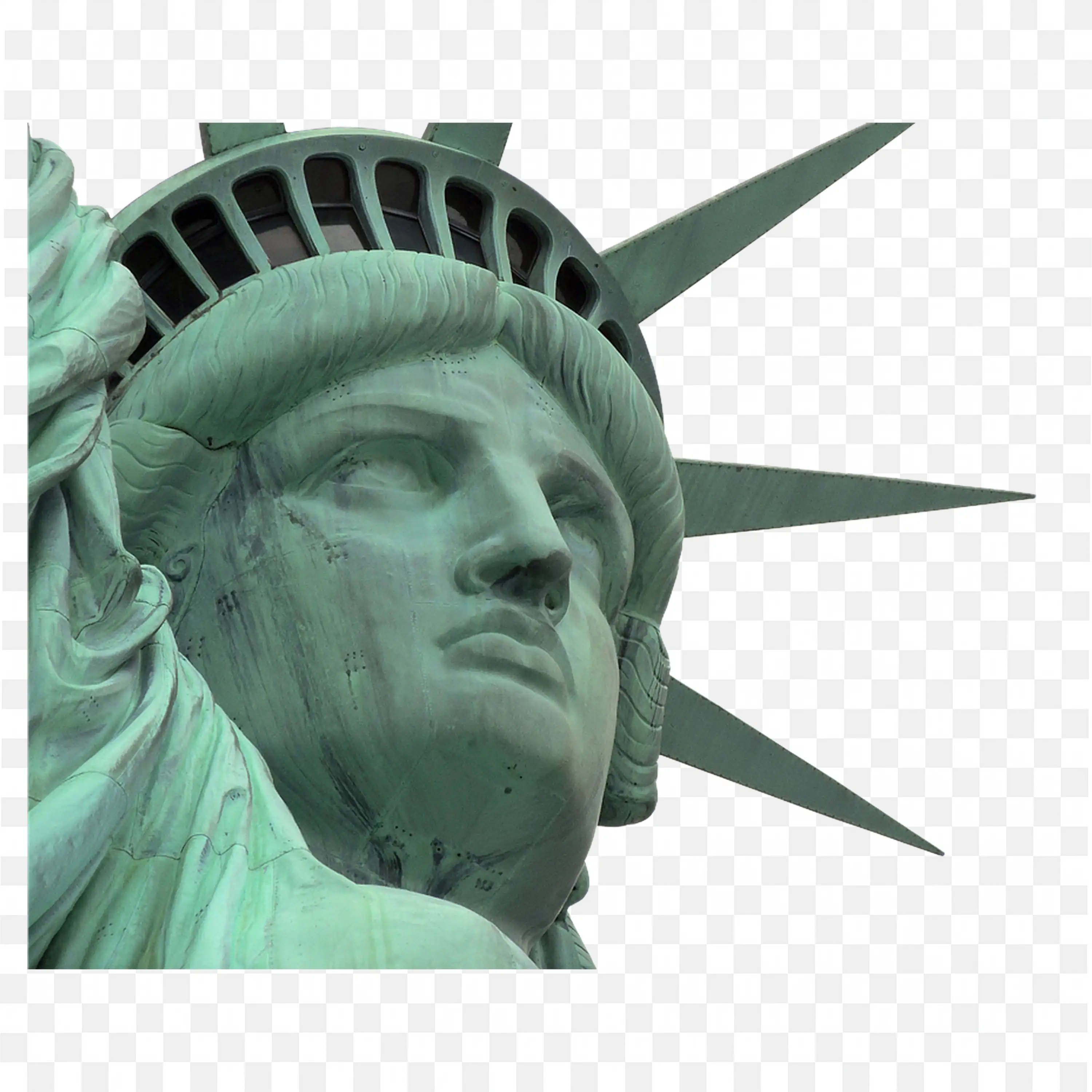 Close Up of Statue of Liberty Showing Face and Crown PNG