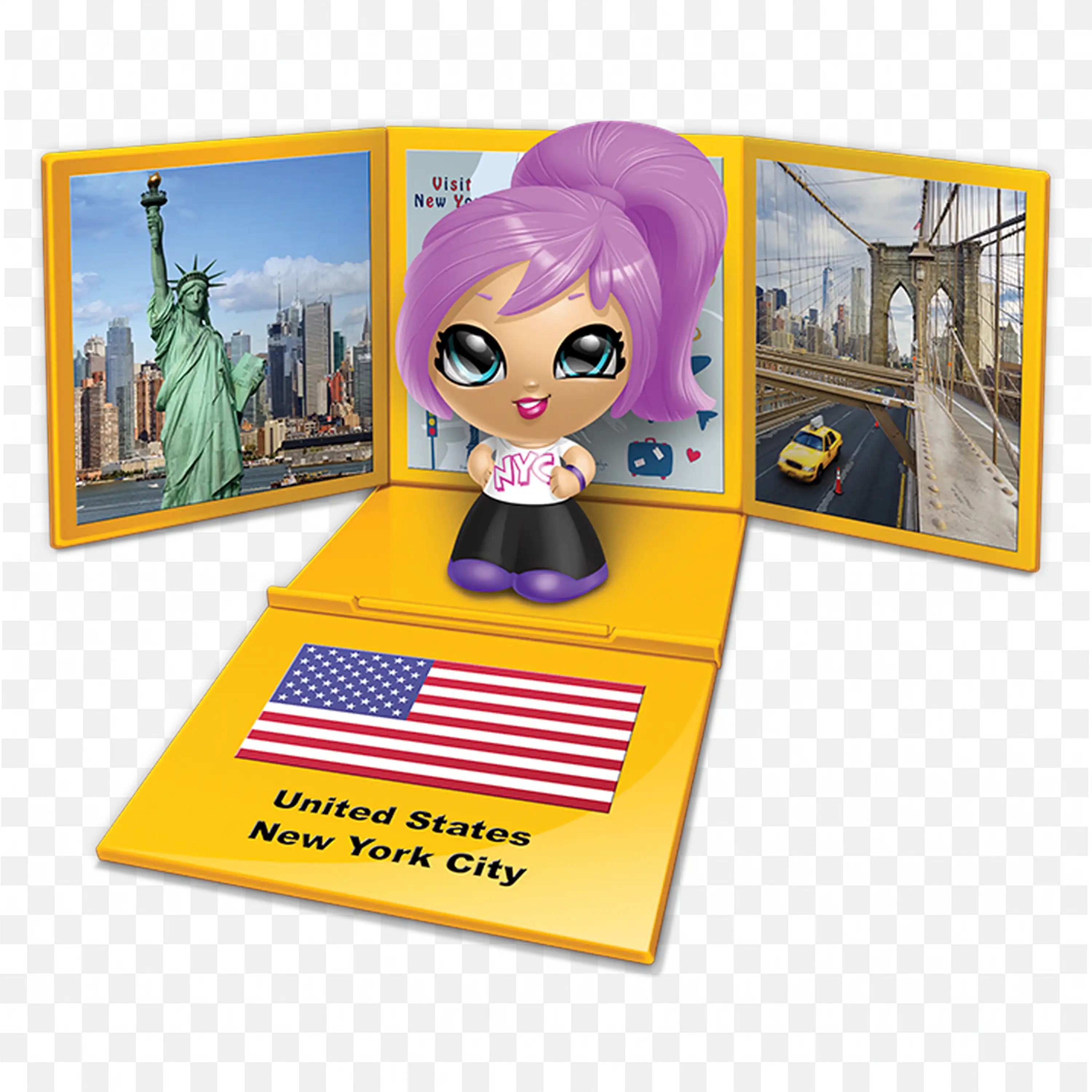 Colourful Doll With New York Statue and City Views PNG