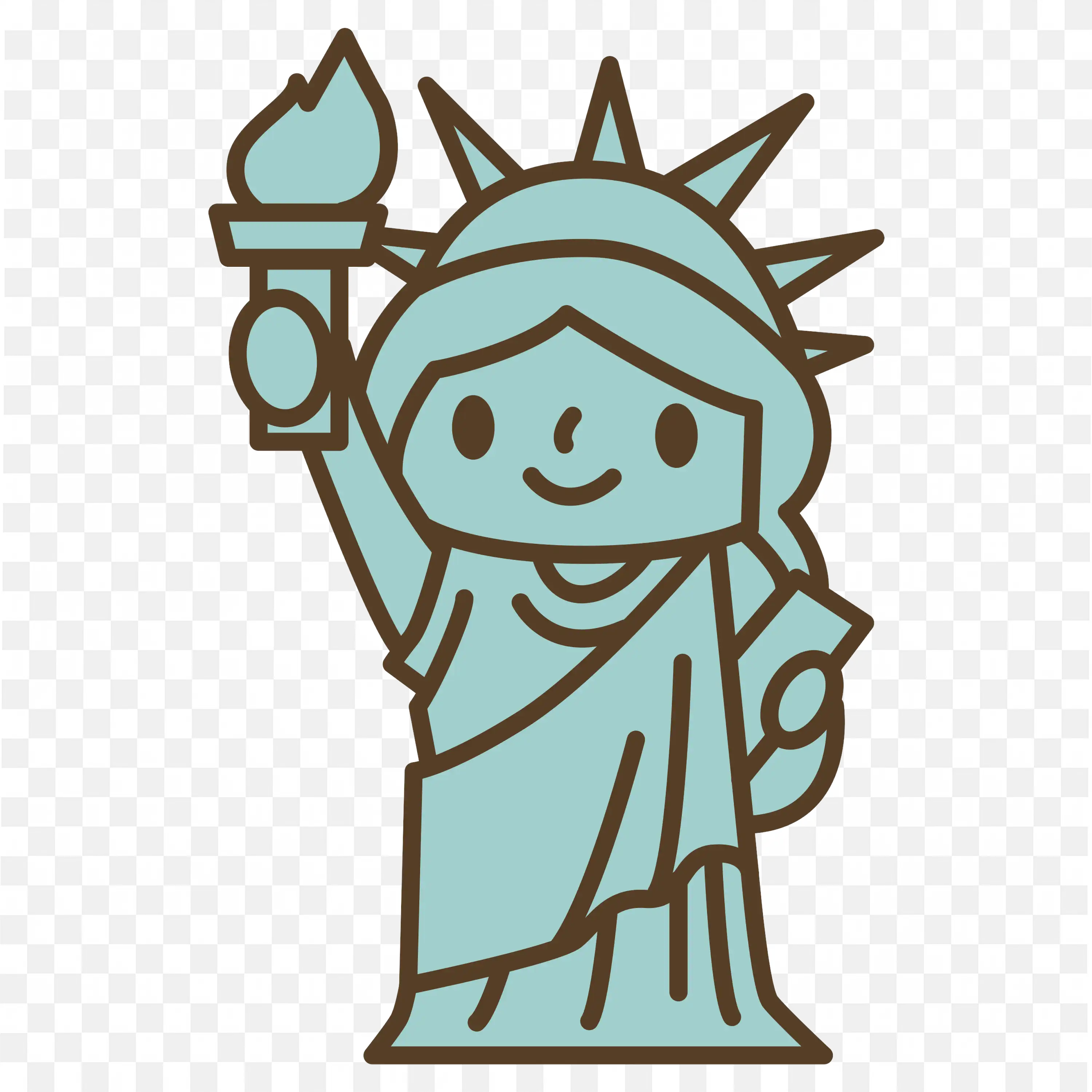 Cute Cartoon Visual of Statue of Liberty With Torch PNG