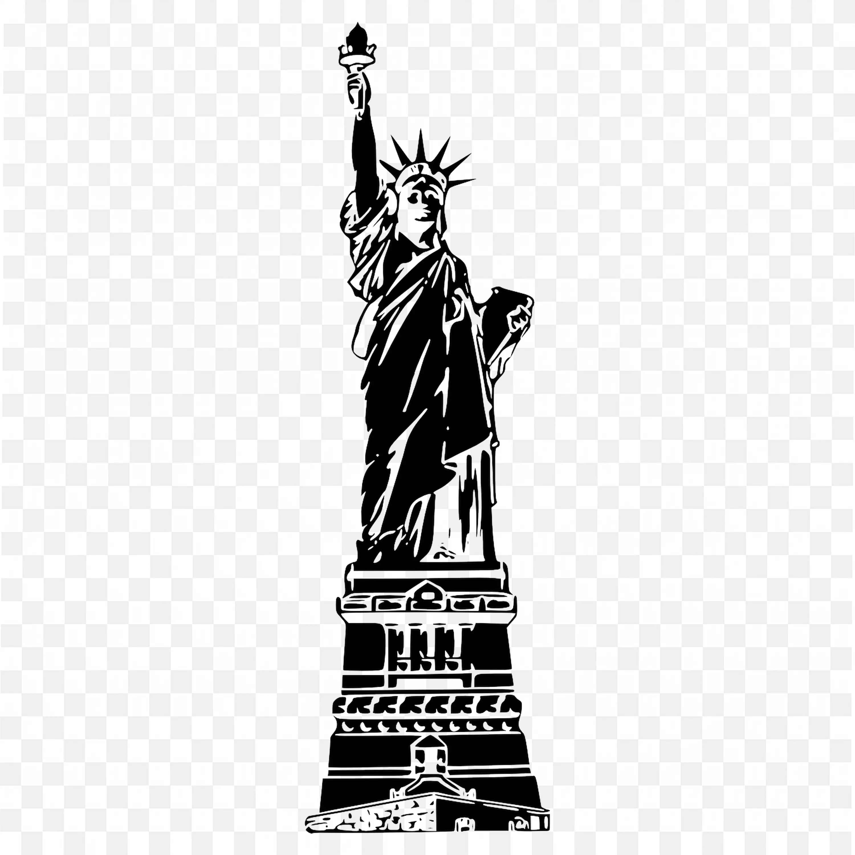 Detailed Black and White Drawing of Statue of Liberty PNG