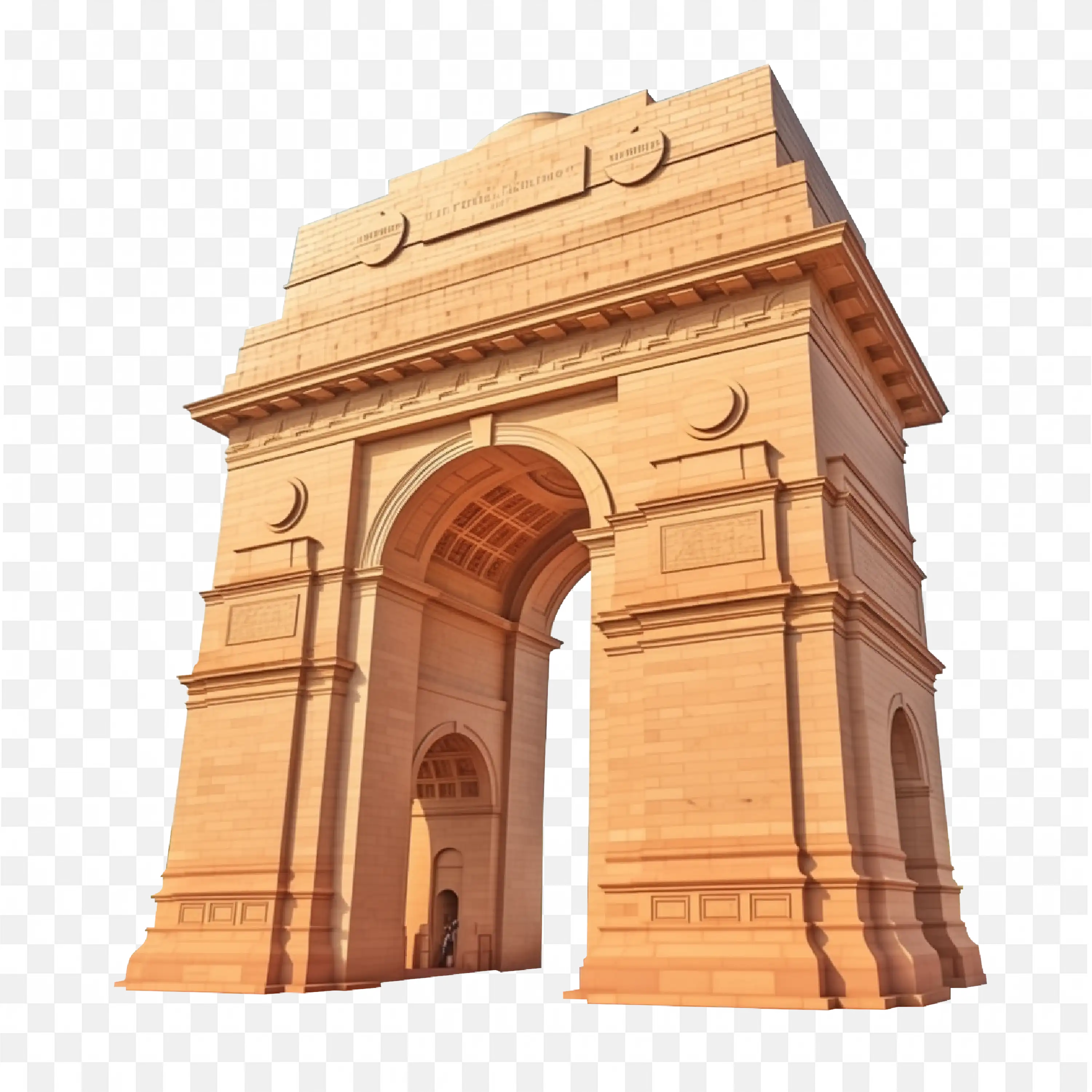 Front View of India Gate Showing Detail Stone Architecture