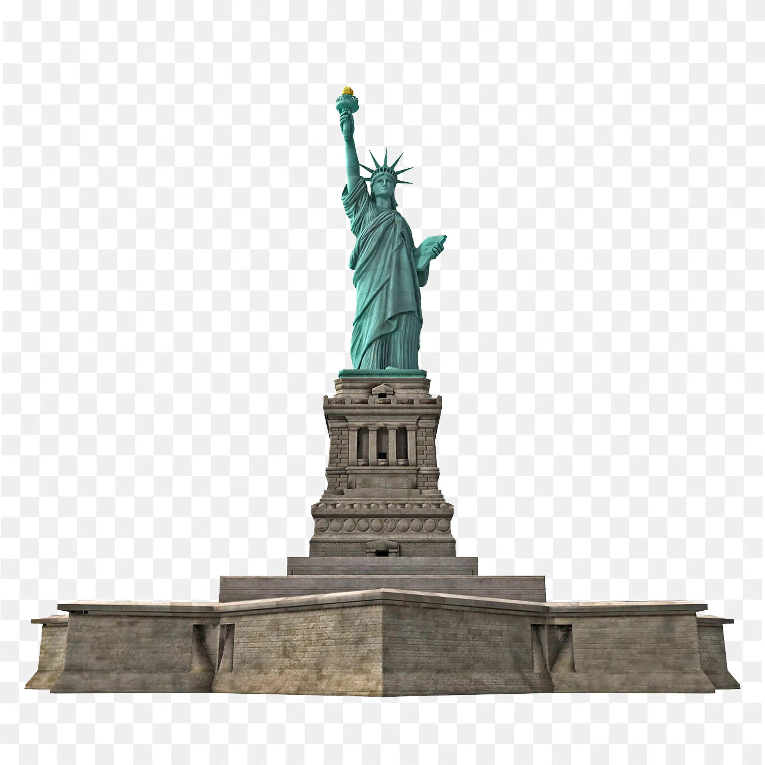 Full View of Statue of Liberty Statue on Foundation PNG