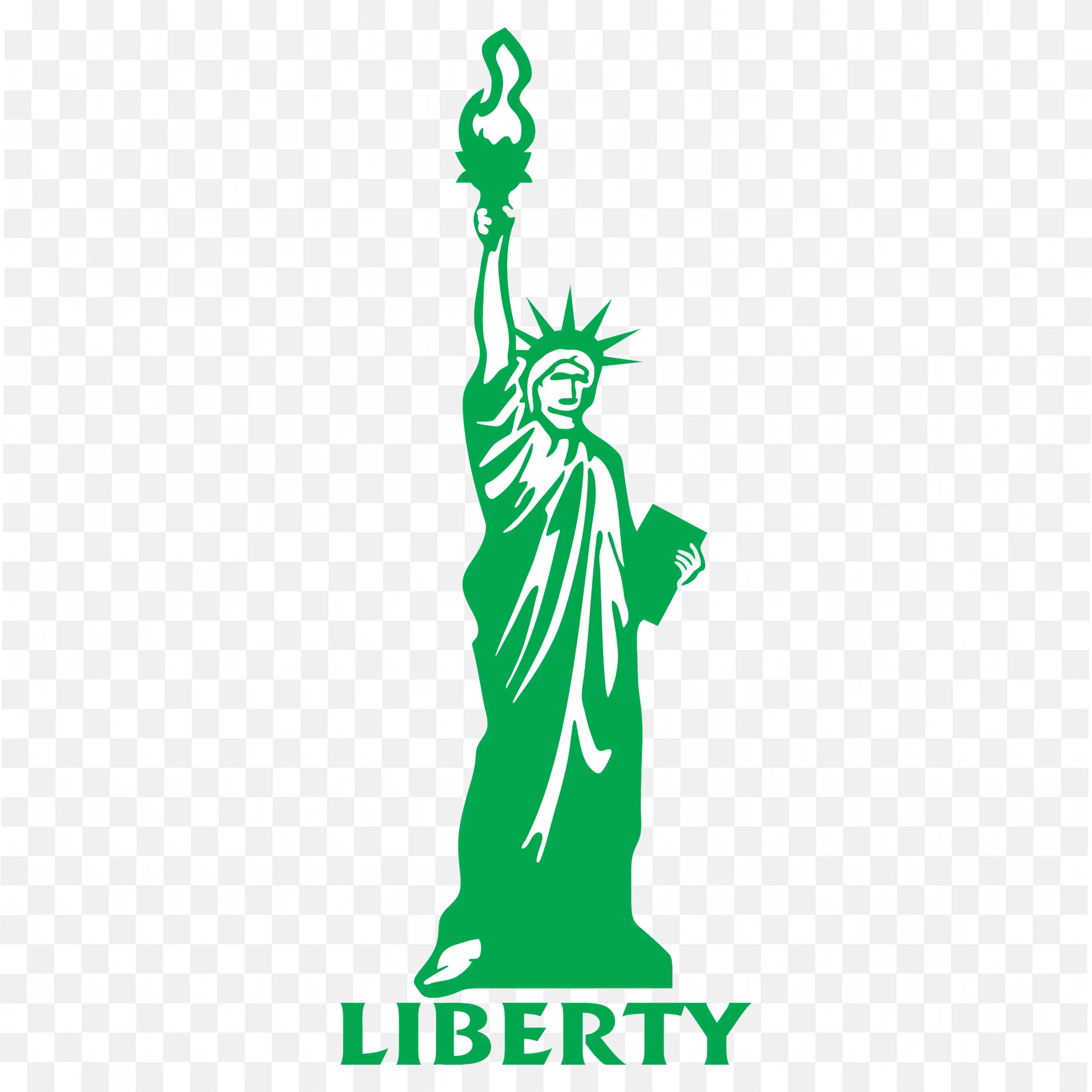 Green Vector of Statue of Liberty With Liberty Text PNG