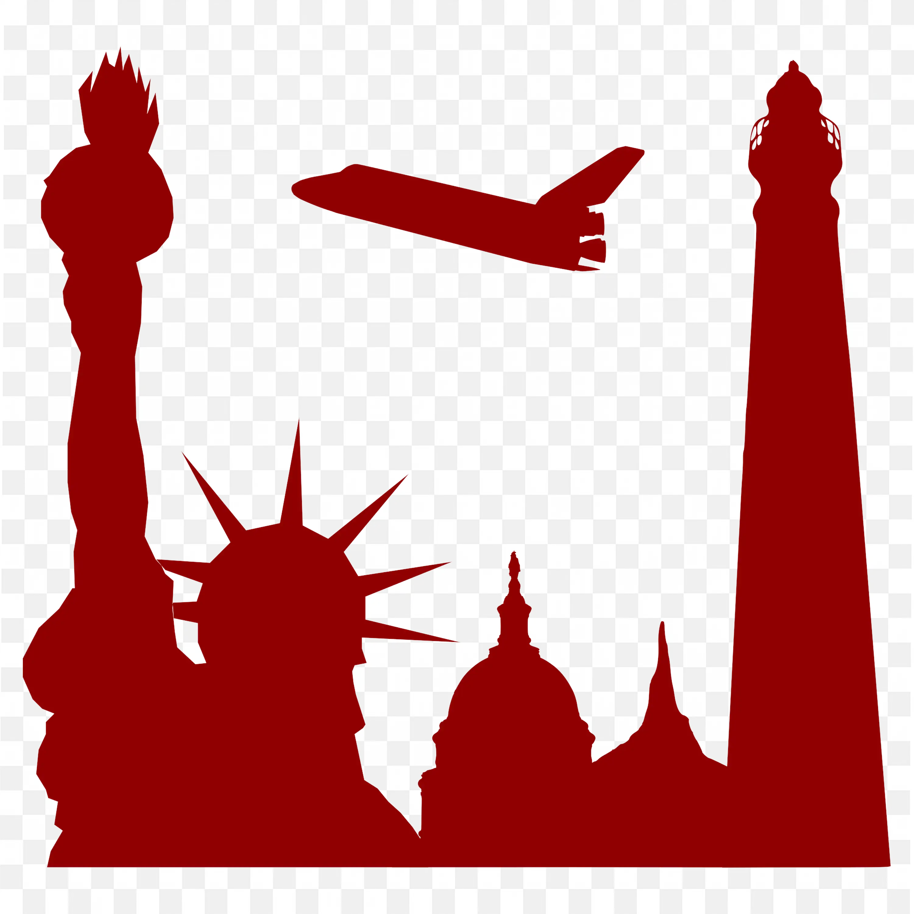 Red Outline of Famous Landmarks and Space Shuttle Free PNG