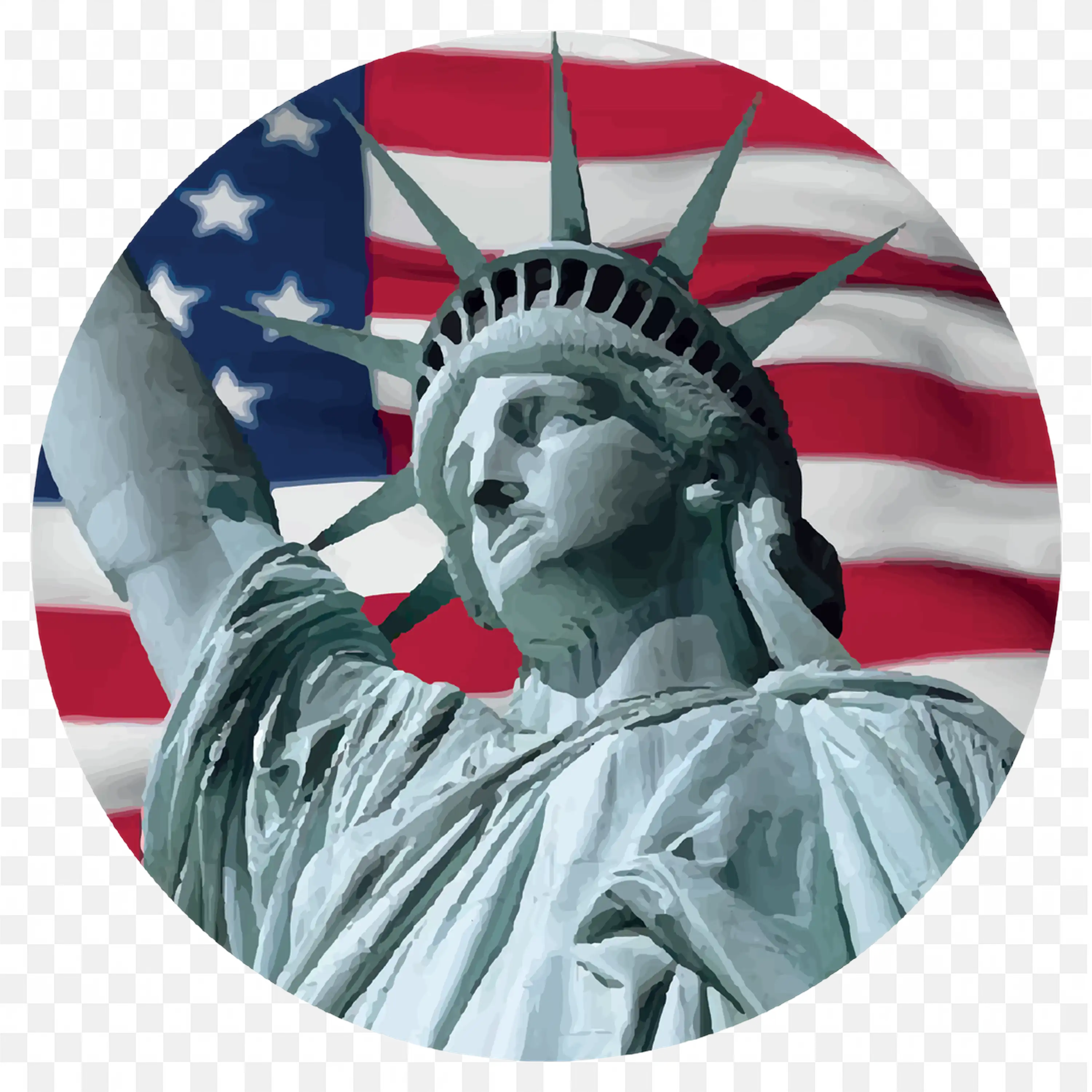 Statue of Liberty With American Flag Background Circle PNG