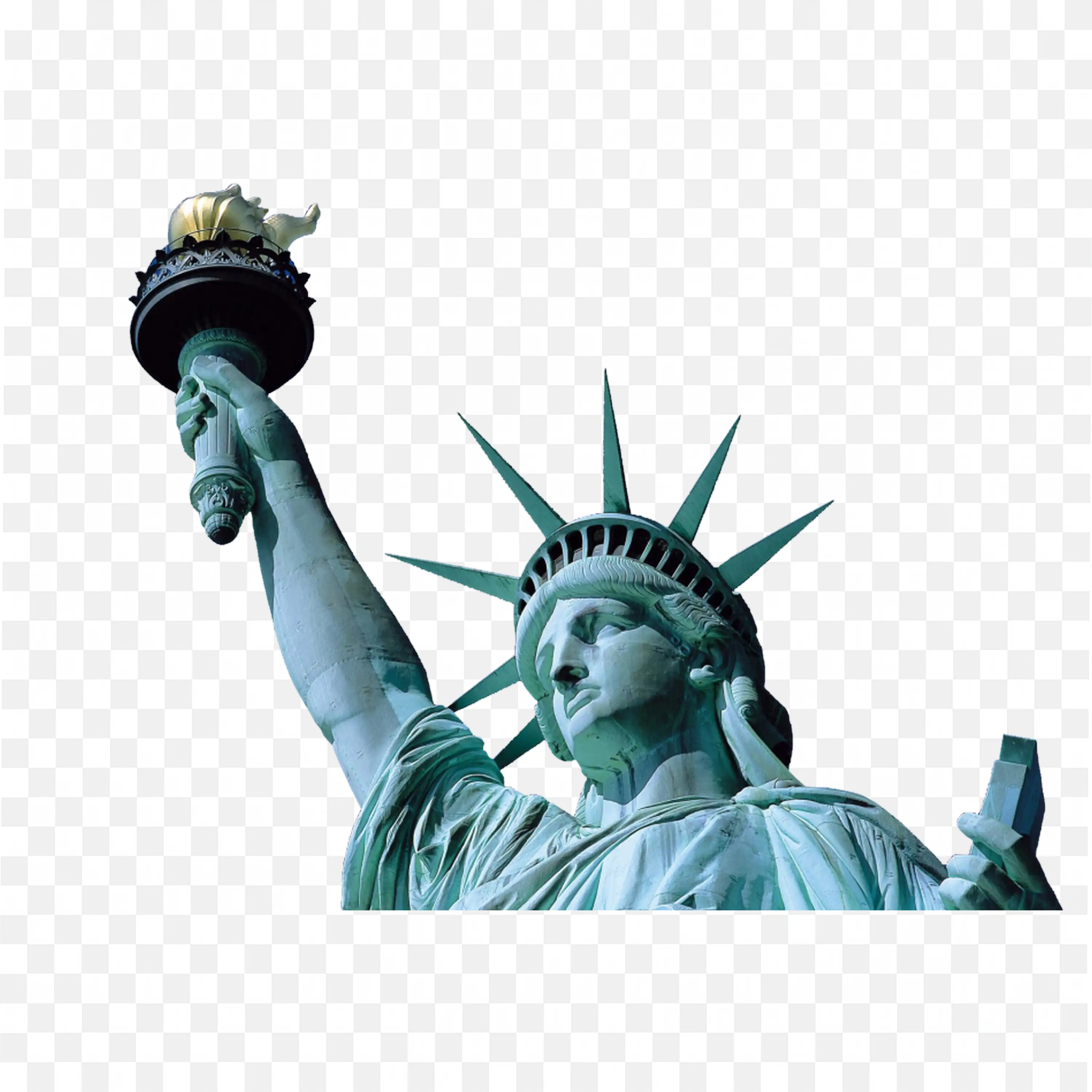 Statue of Liberty Raising Torch Against Clear Sky PNG