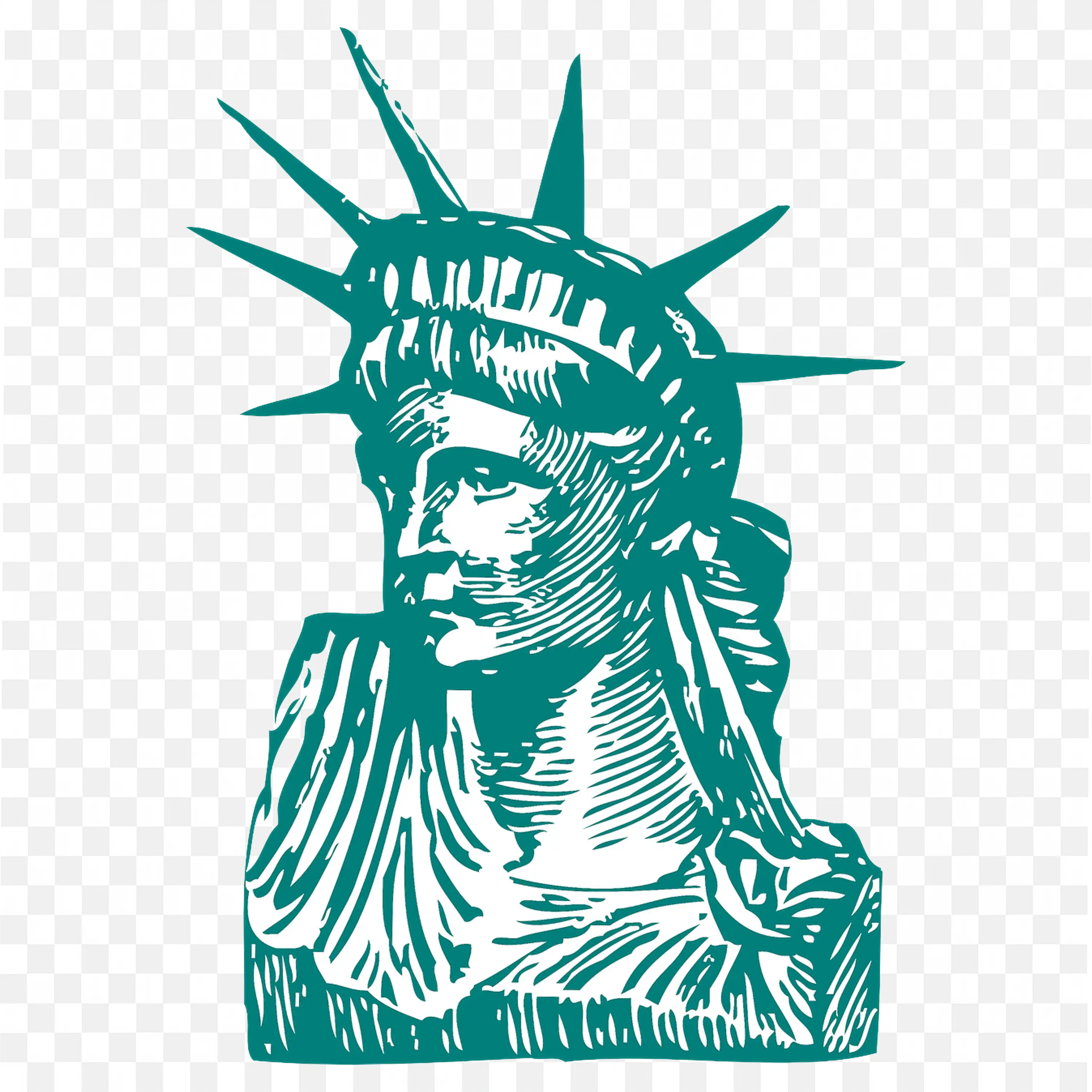 Teal and White Illustration of Statue of Liberty Free PNG