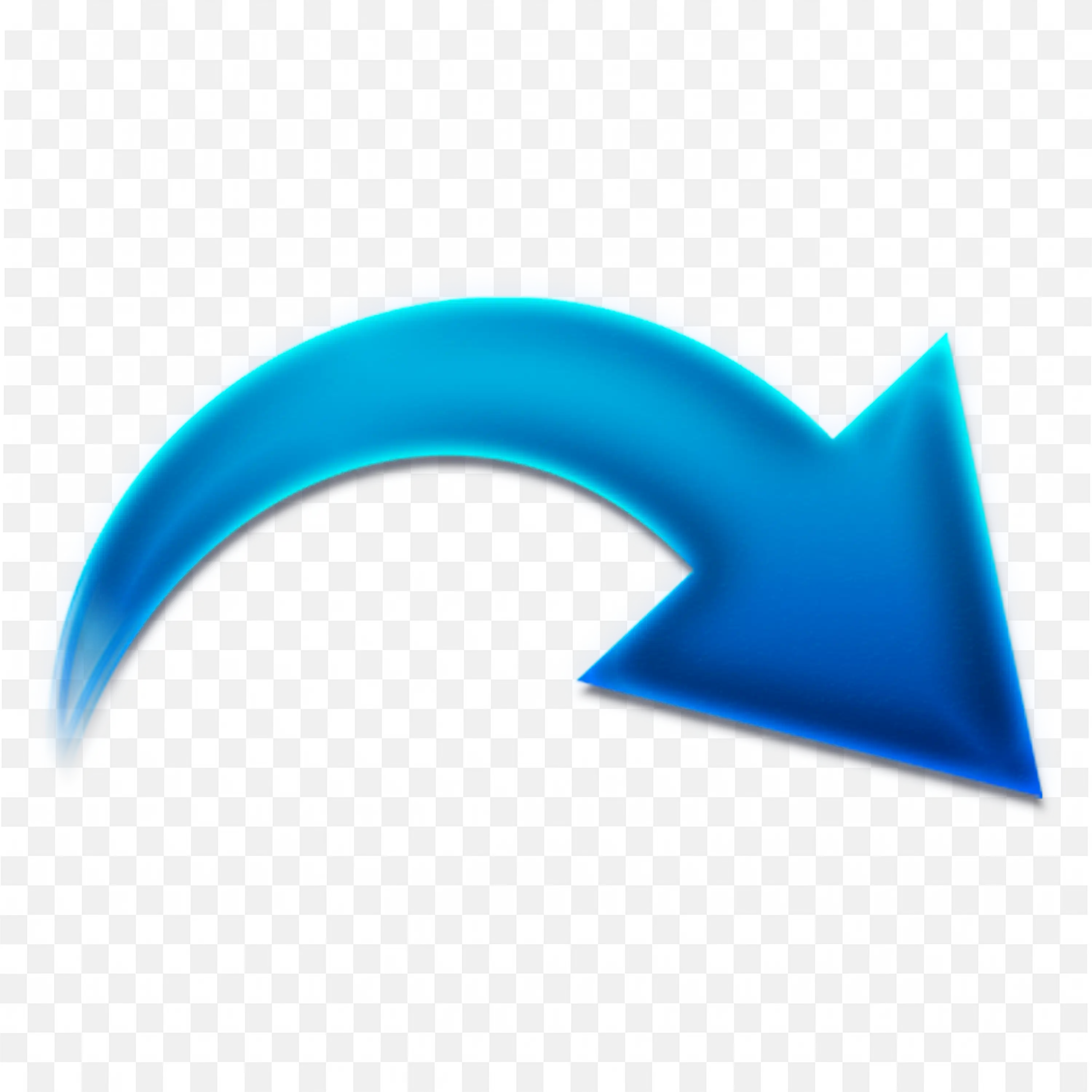 Blue Arrow Curved Right with Shiny Gradient Effect PNG