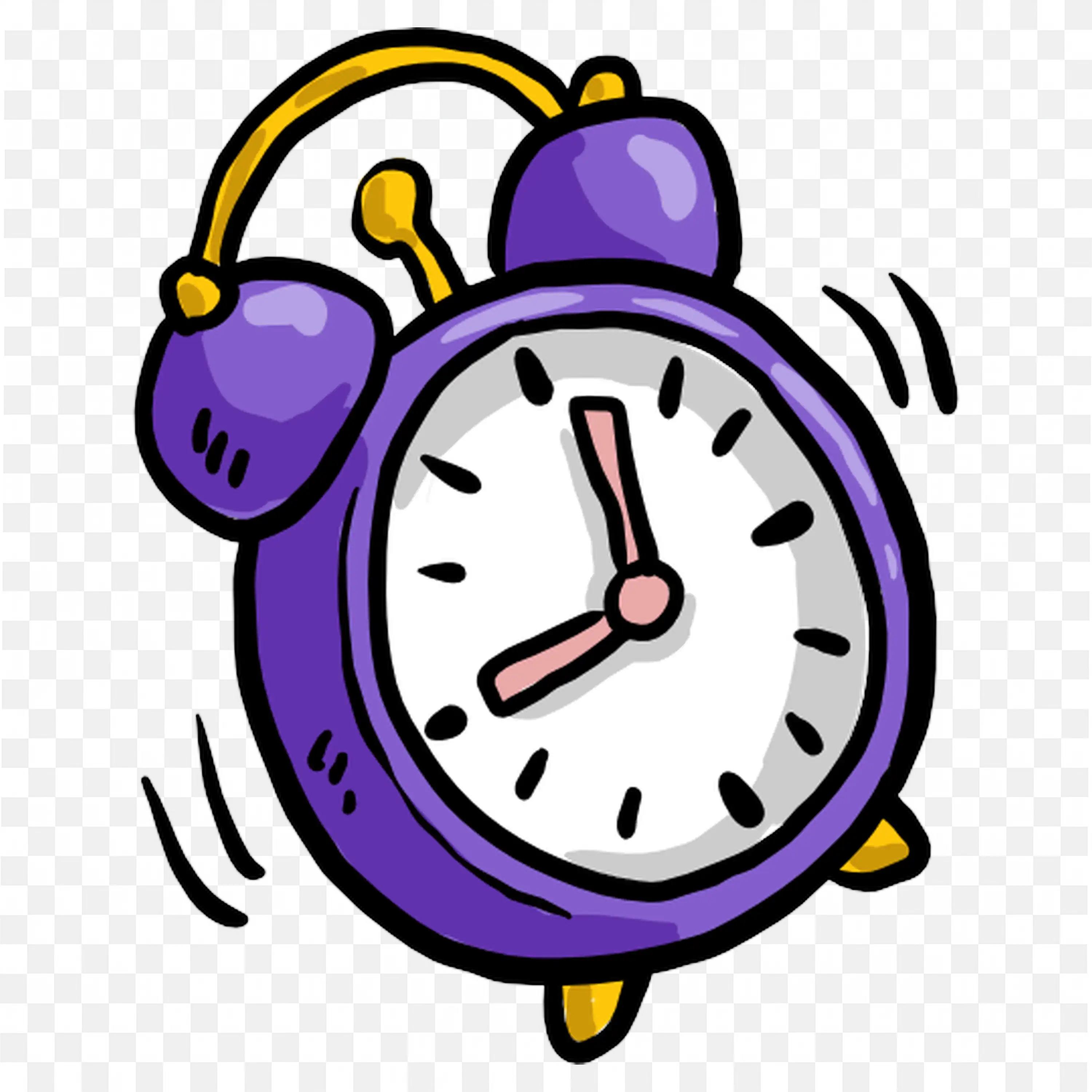 Classic Cartoon Alarm Clock with Purple and Yellow PNG