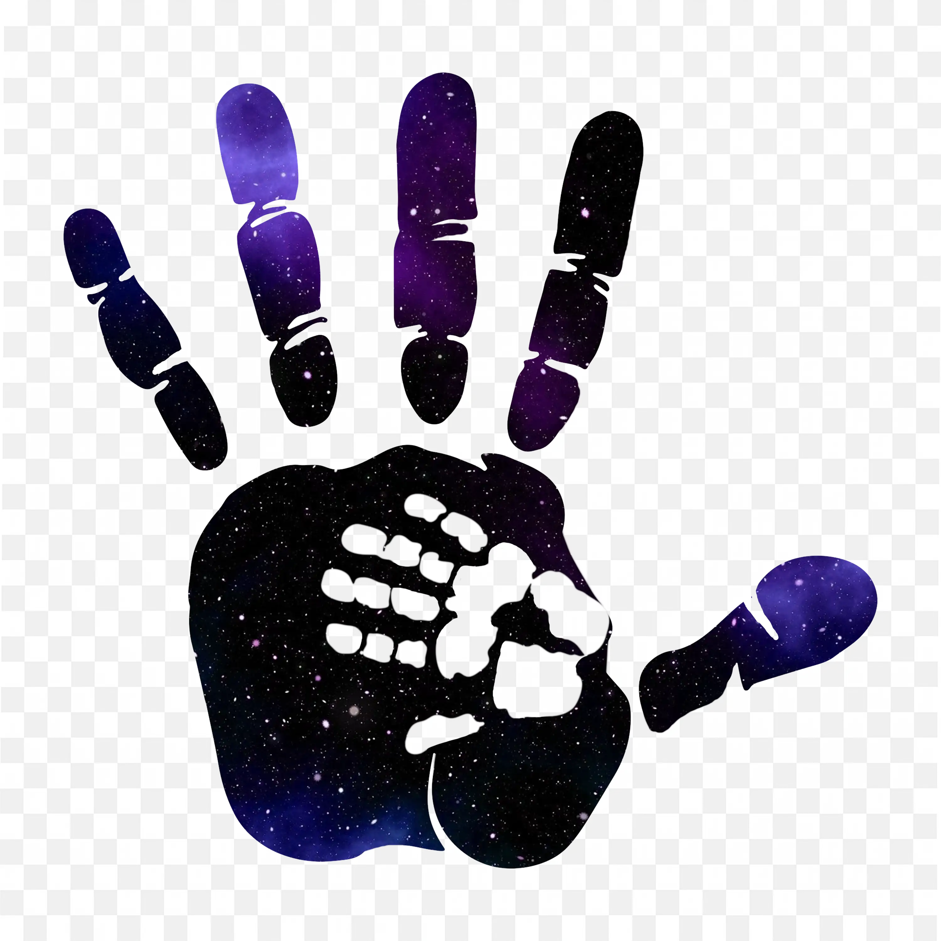 Cosmic Handprint In Purple Shades with Space Pattern PNG