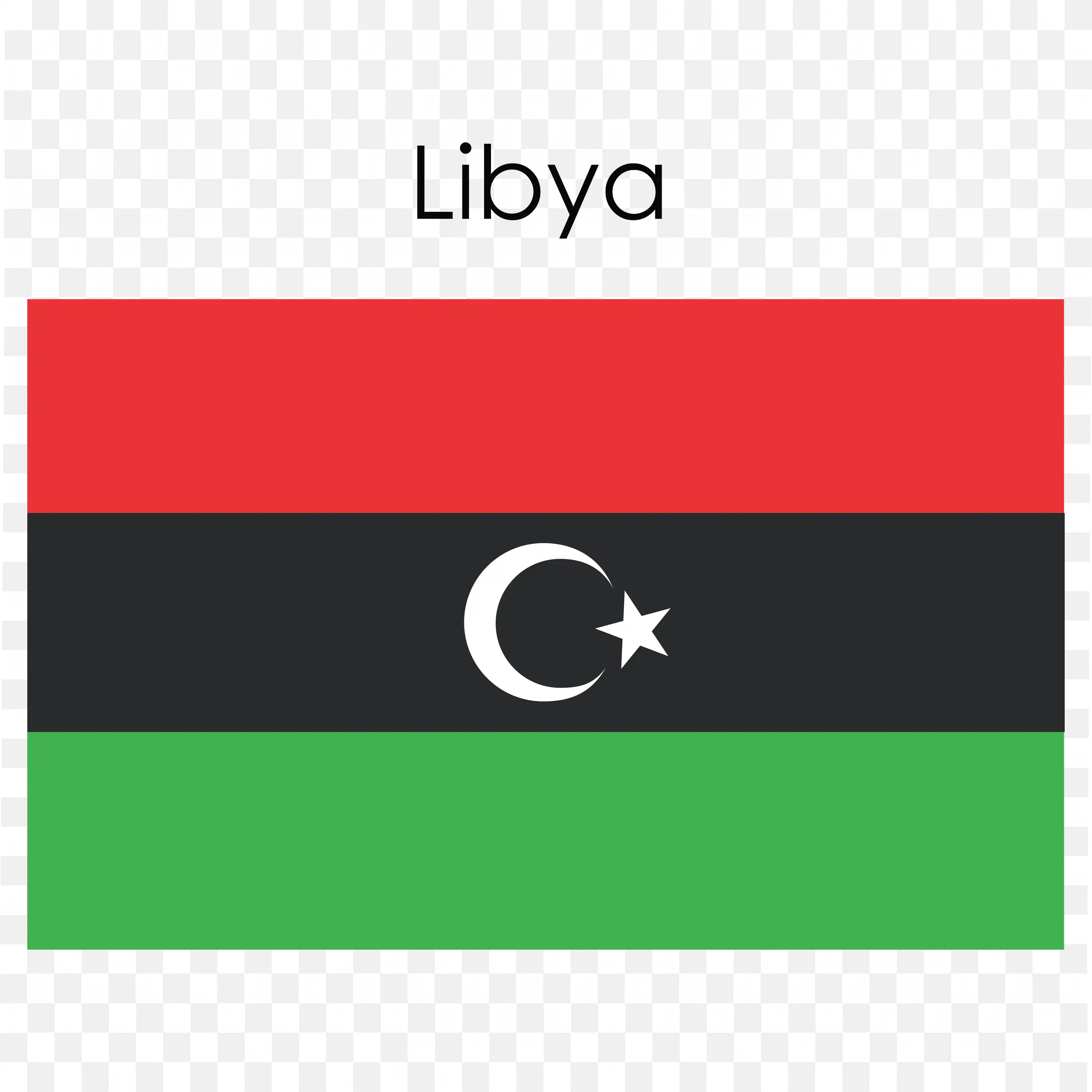 Flag Of Libya with Red Black Green and Crescent Star PNG
