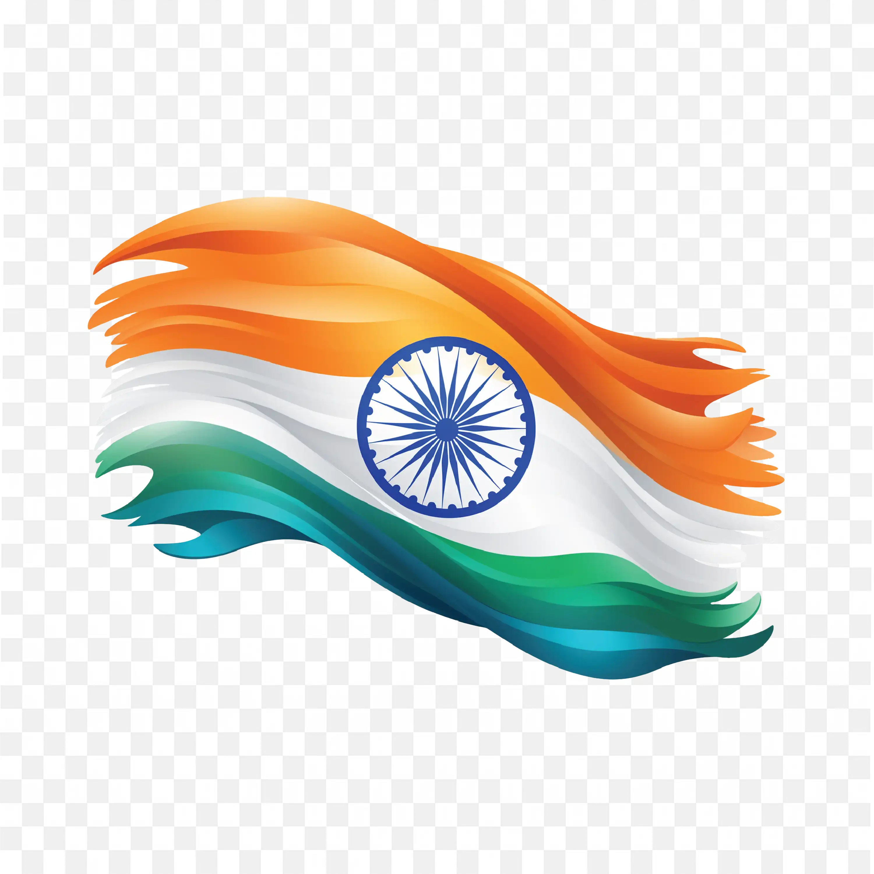 Flowing Indian Flag Visual with Wave and Chakra Design PNG