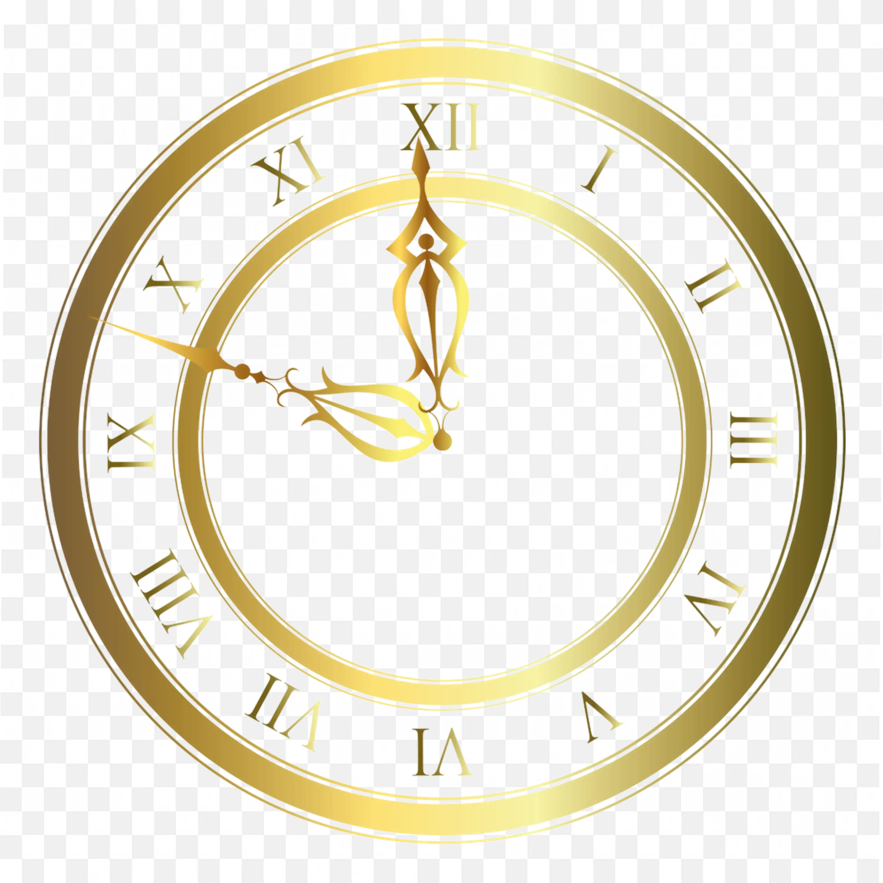 Gold Rimmed Wall Clock with Roman Numeral Hours Free PNG