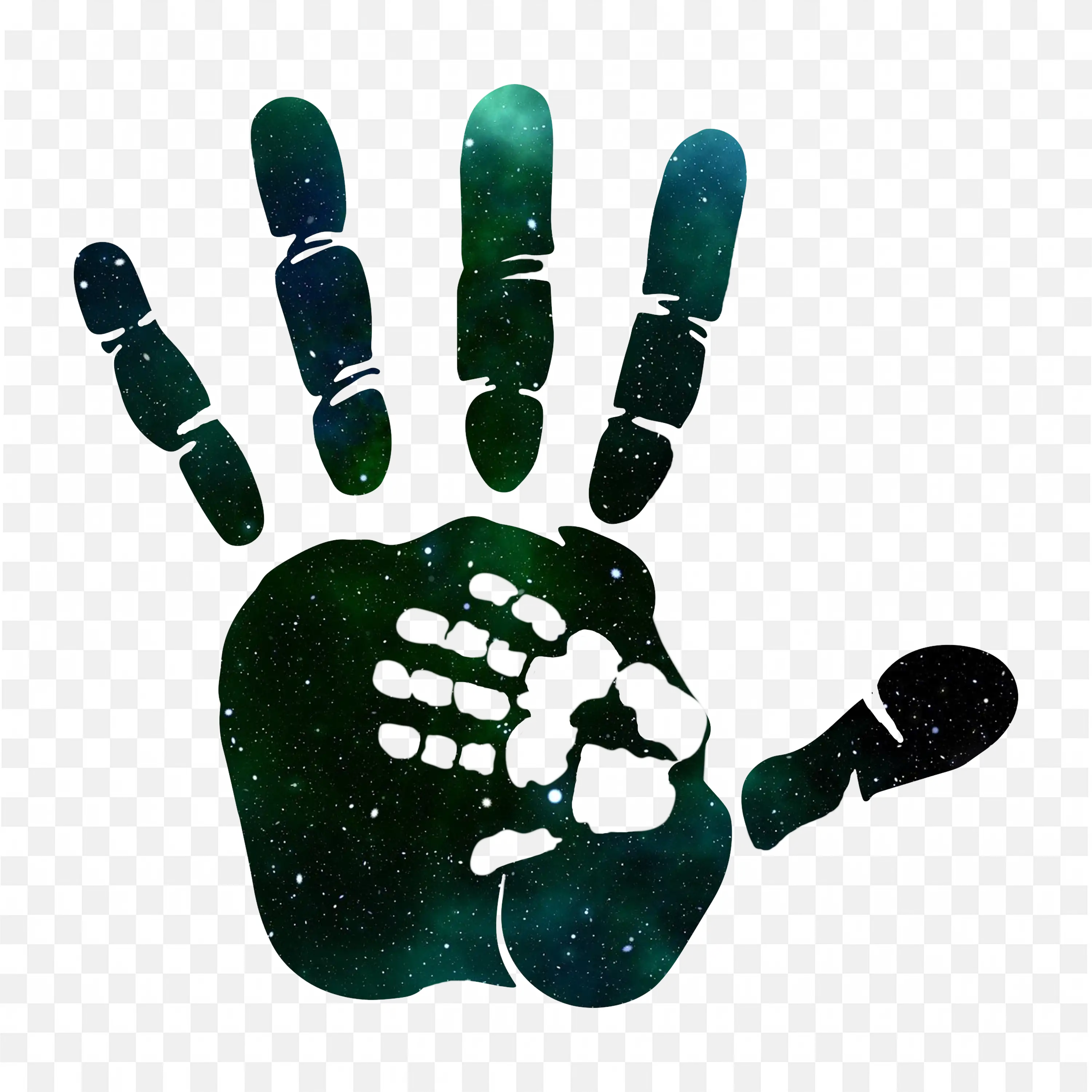 Green Colour Handprint with Stars and Galaxy Background PNG