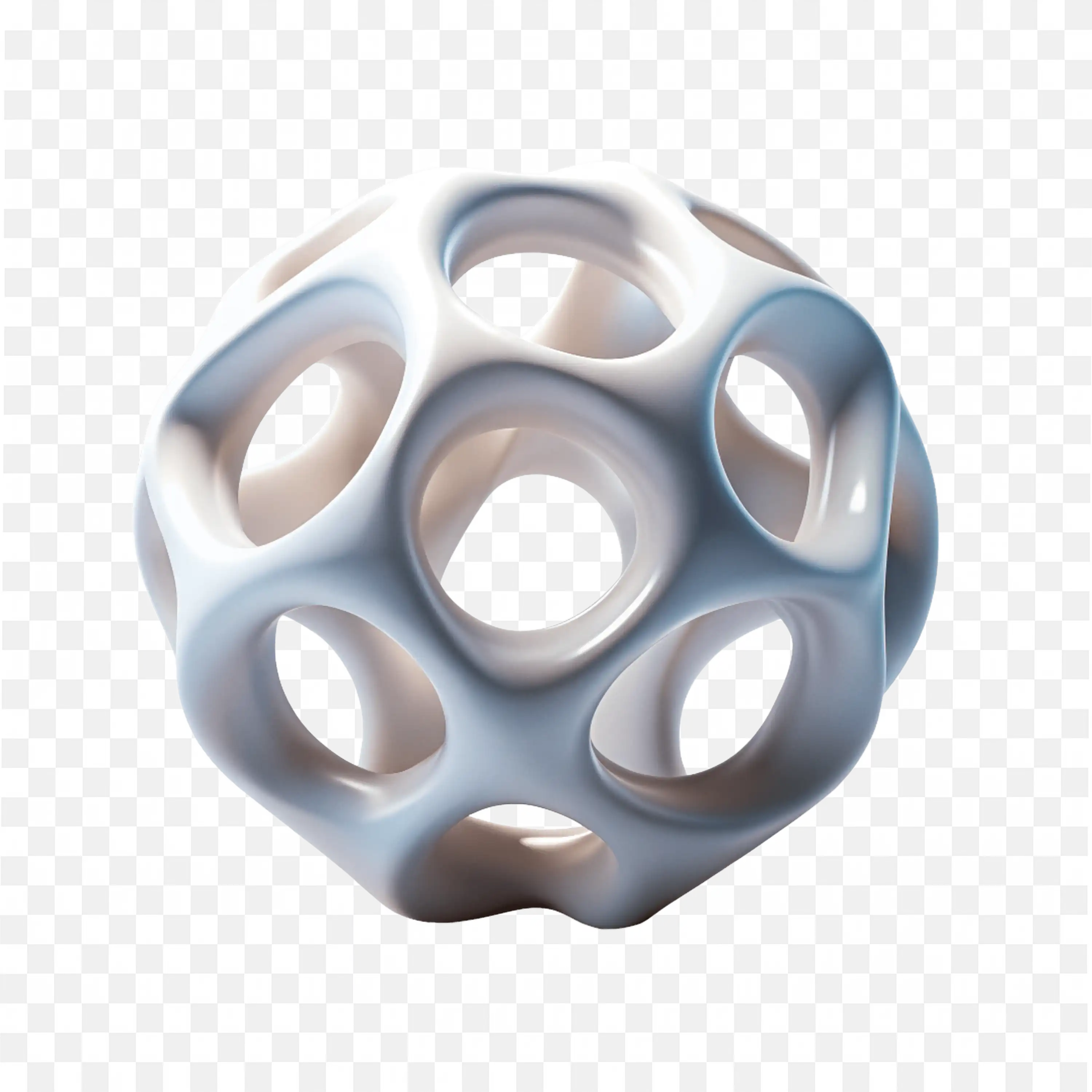 Modern 3D White Mesh Sphere with Smooth Circular Holes