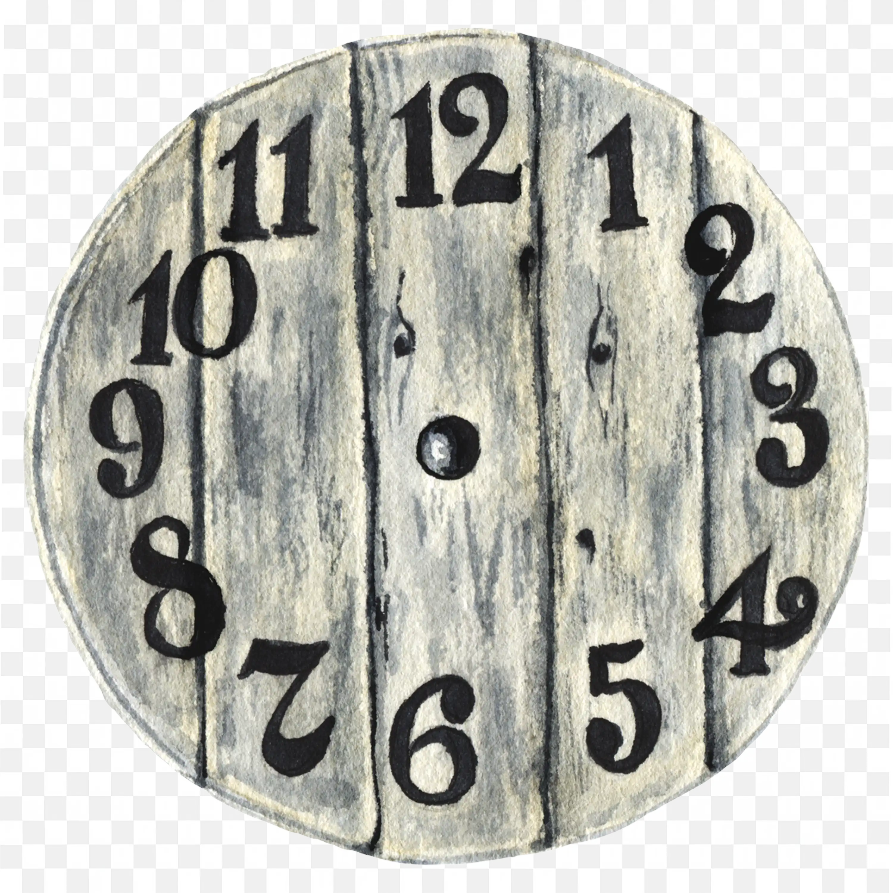 Rustic Wooden Clock Face with Black Numbers PNG Download