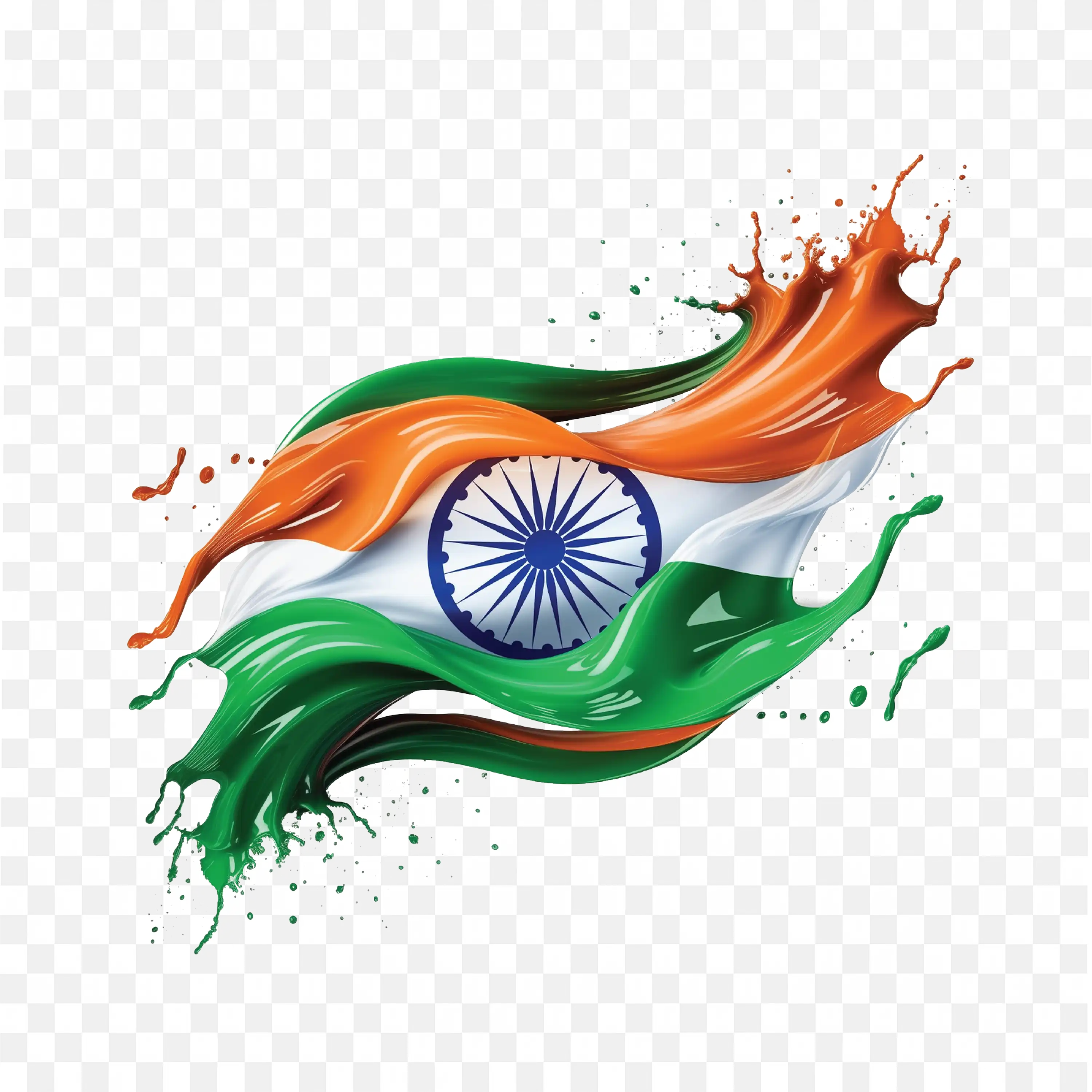 Vibrant Indian Flag with Flowing Paint Splash Effect PNG