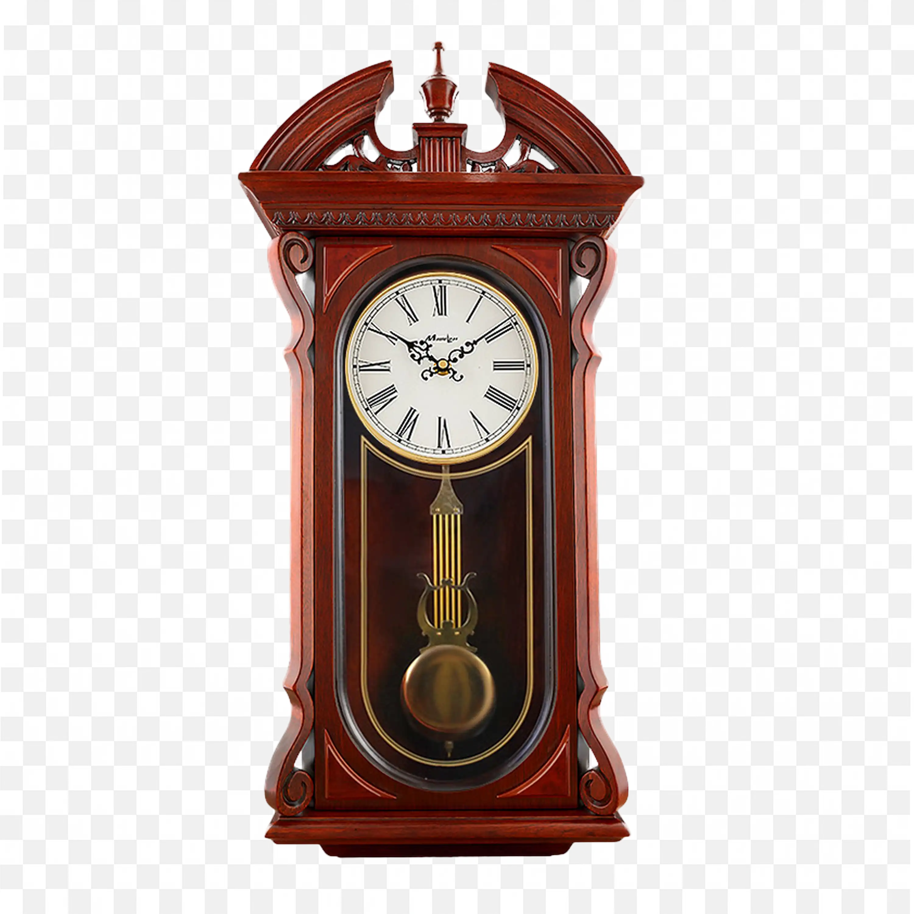 Wooden Pendulum Wall Clock with White Face Free PNG Image