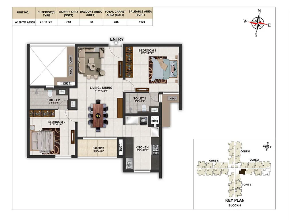 2 BHK + 2 T