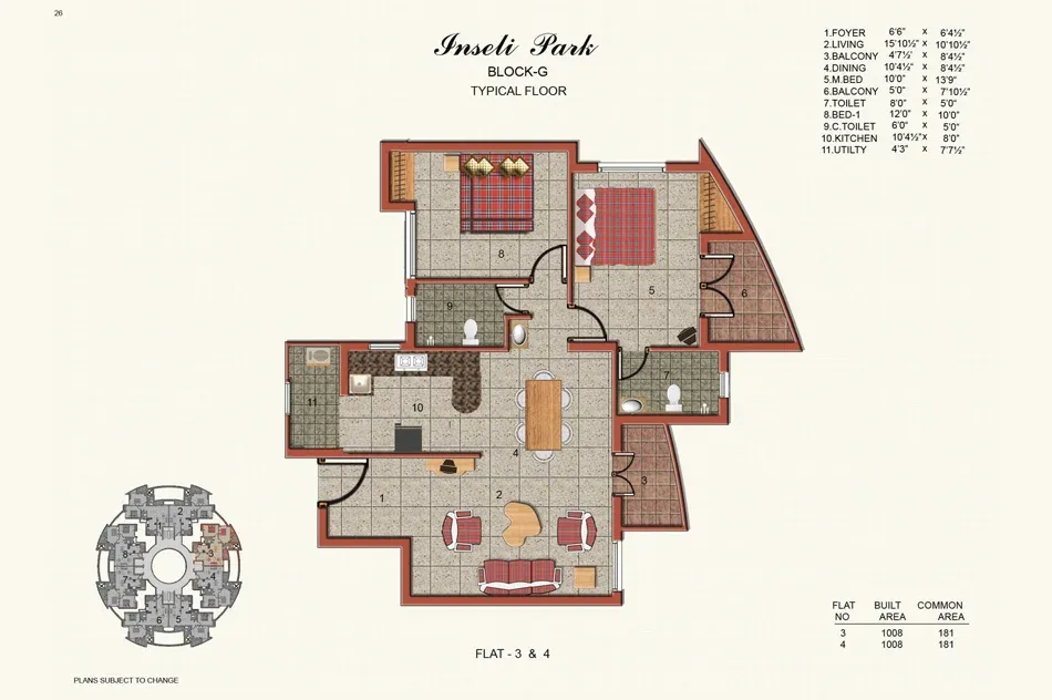 3 BHK + 3 T