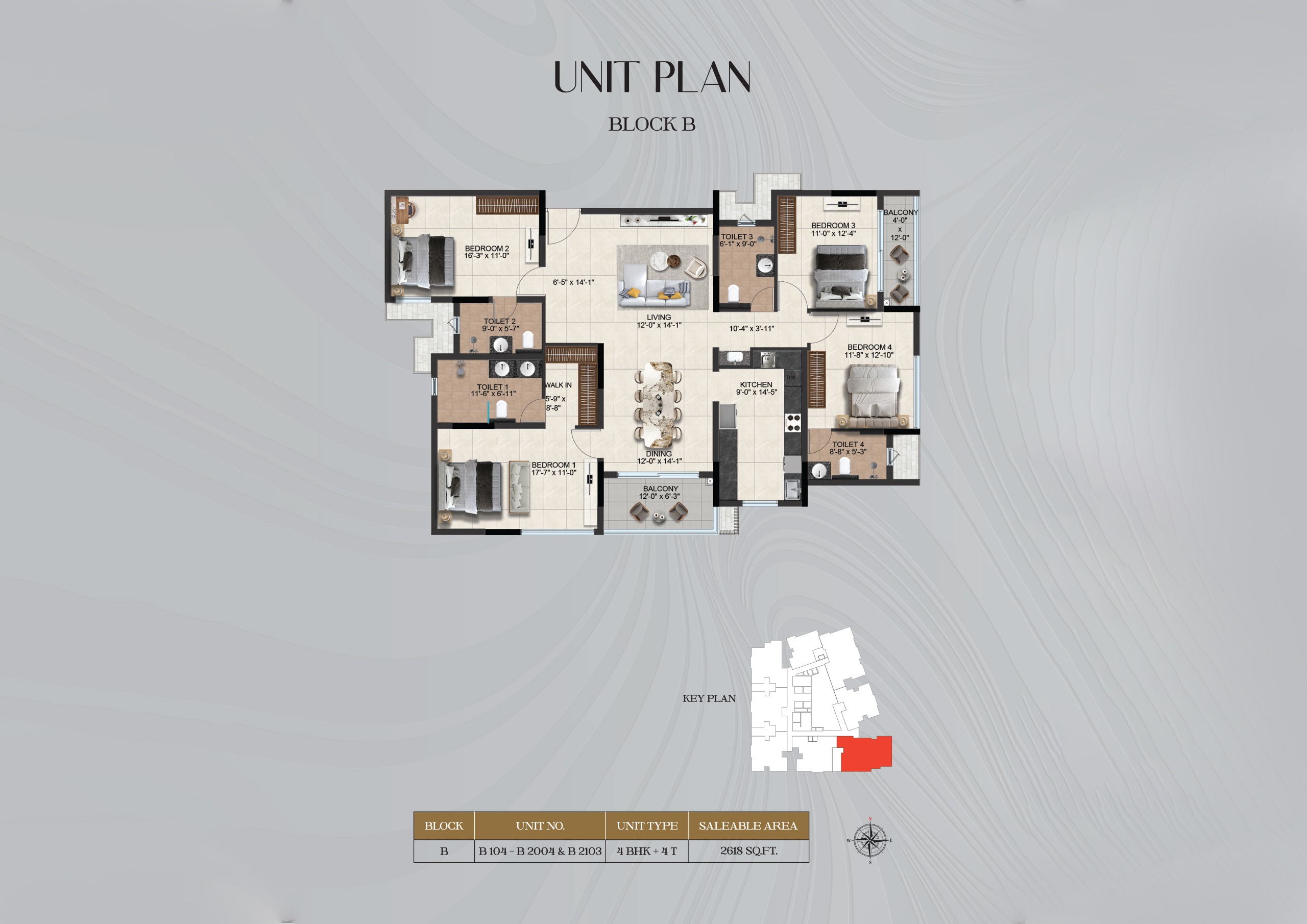 4 BHK + 4 T