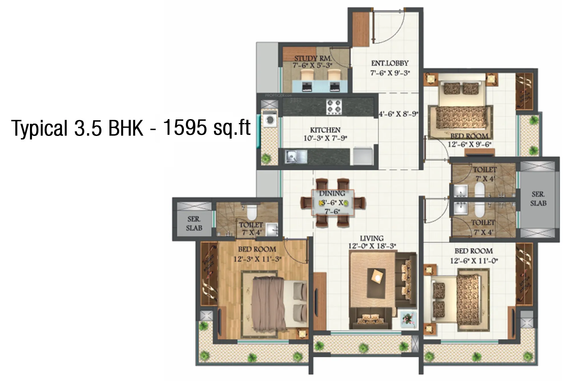2 BHK with Study Room