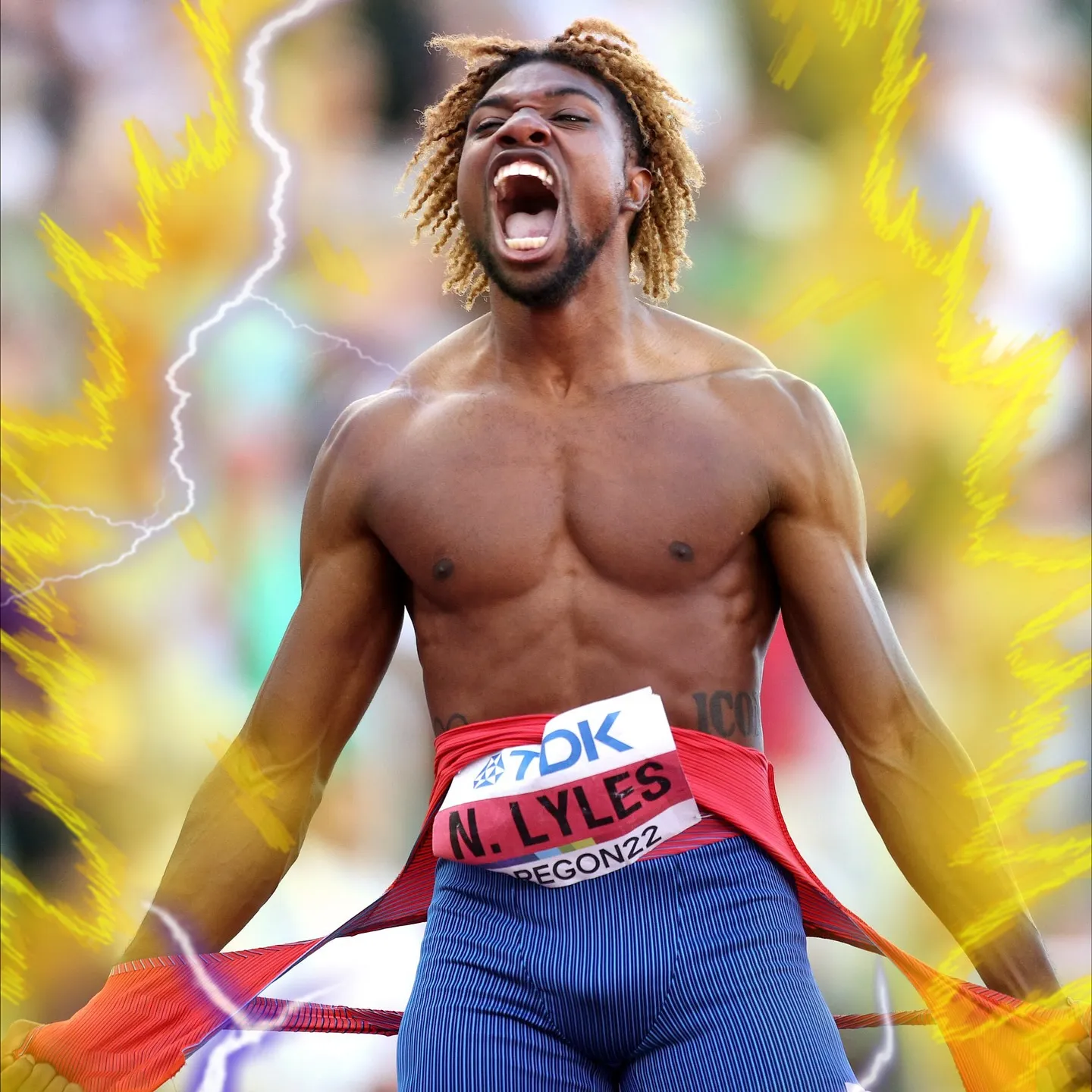 Noah Lyles Celebrates Sprint Victory Shirtless