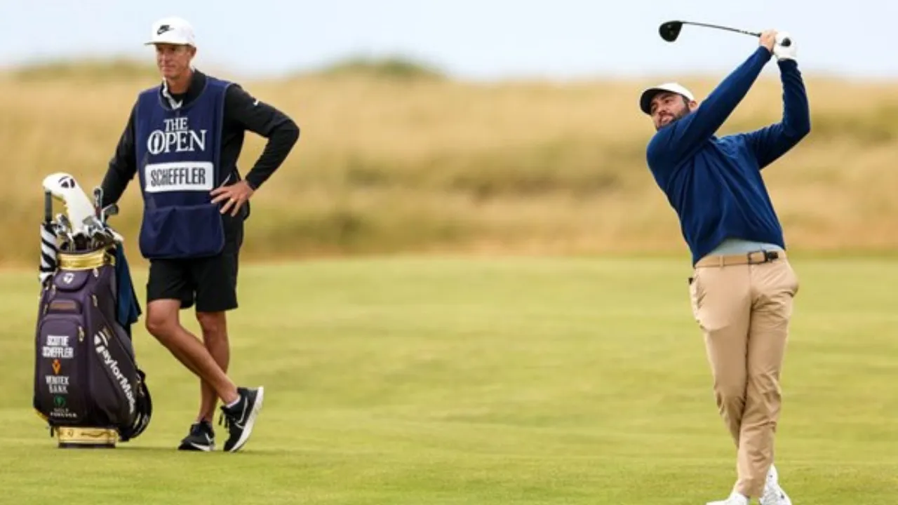 Scottie Scheffler with Caddie During the Open
