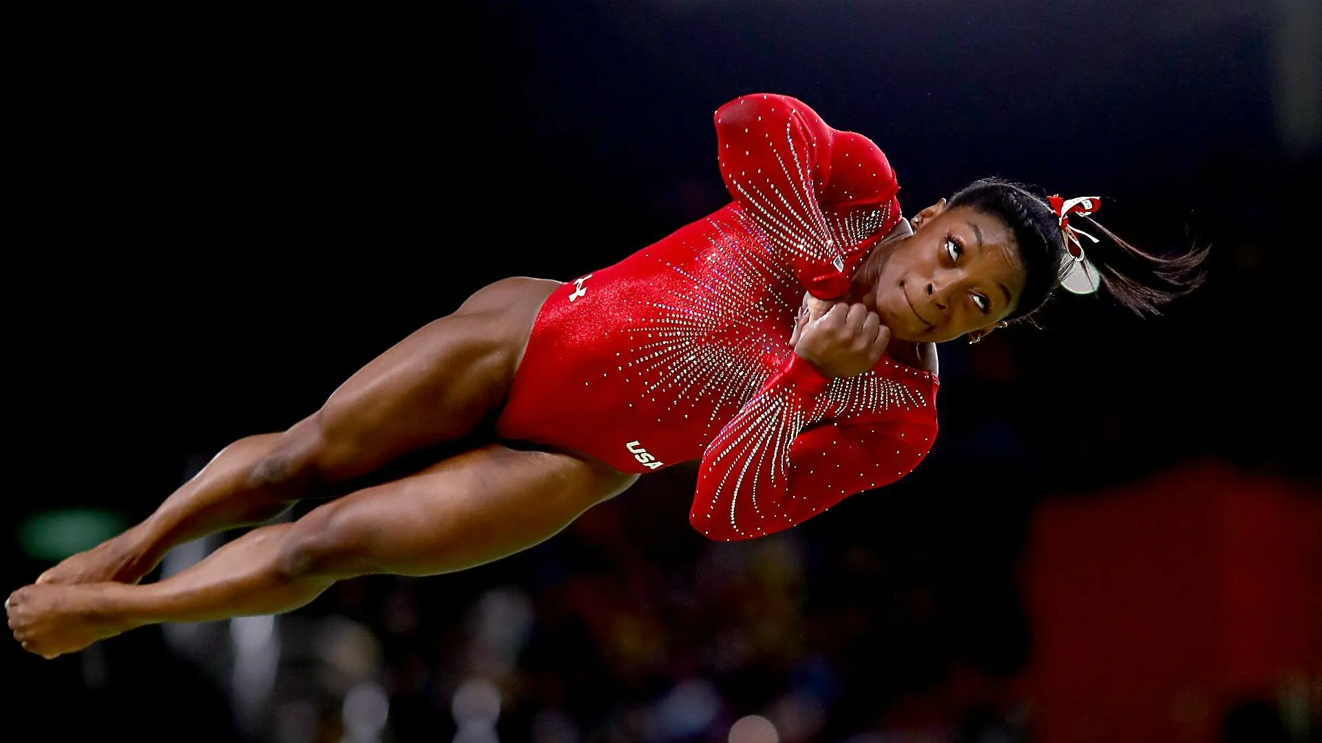 Simone Biles Floor Exercise Red Outfit Wallpaper