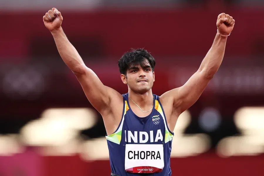 Neeraj Chopra In Action, Mid-Javelin Throw in Competition