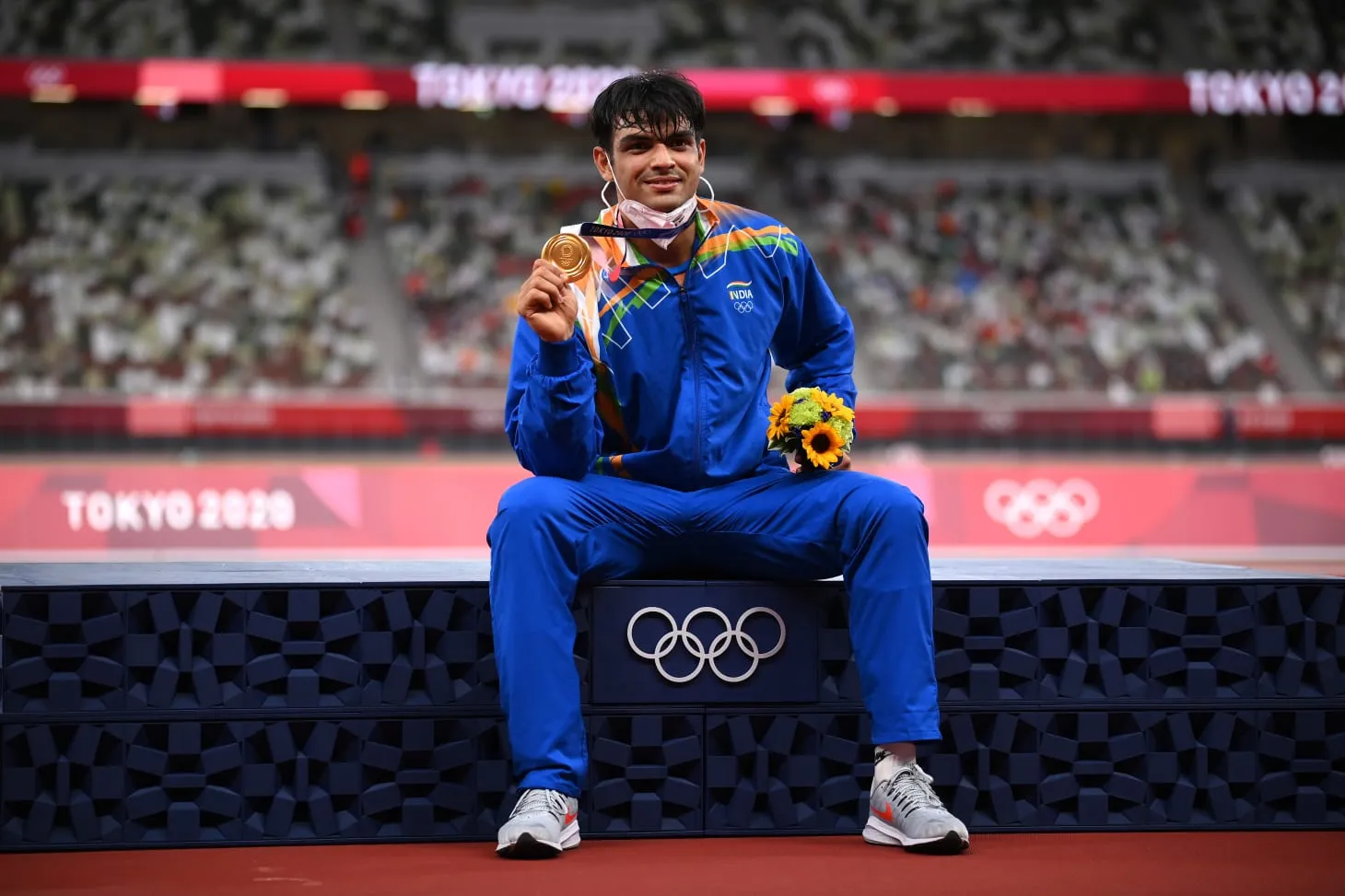 Neeraj Chopra Focused and Ready with Javelin in Hand