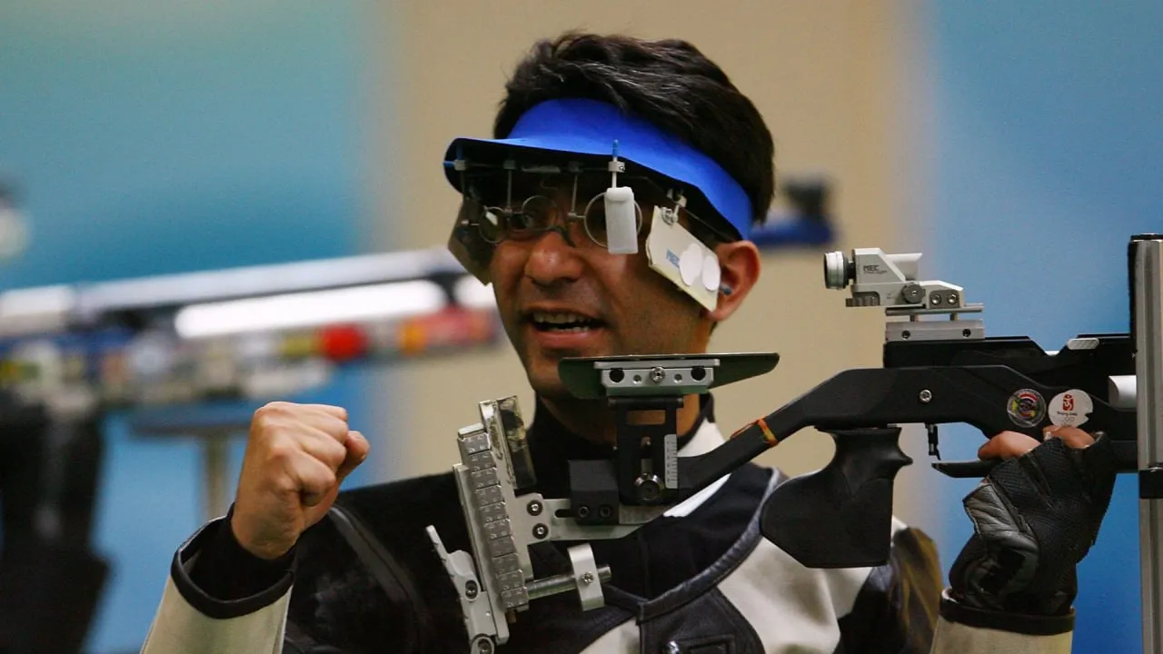 Abhinav Bindra Competing in a Shooting Event