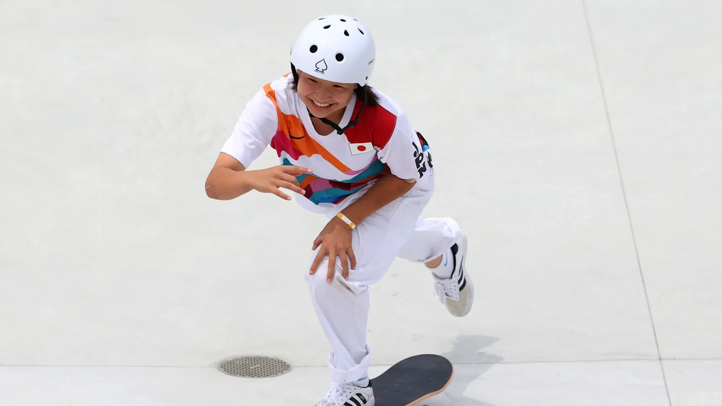 Momiji Nishiya Performs Skateboarding Trick
