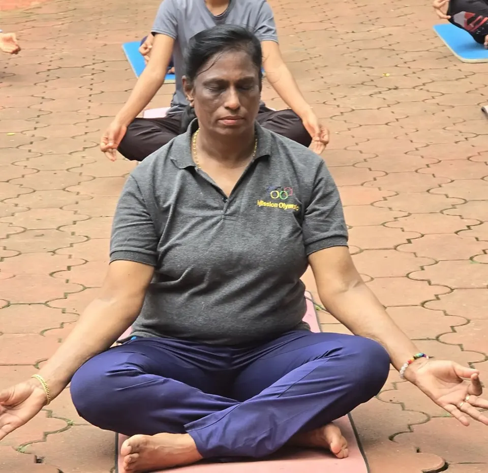 PT Usha Meditating Calmly in Outdoor Training Space