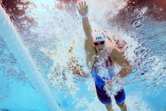 Katie Ledecky Competing Underwater in Professional Swim Race