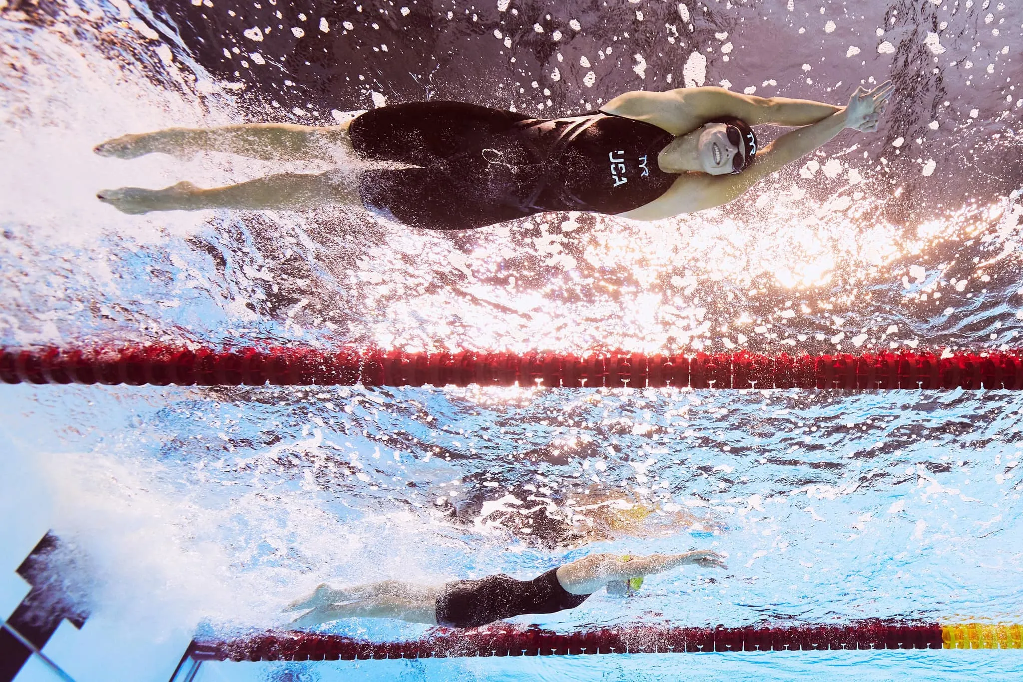 Katie Ledecky in Action During Butterfly Stroke Swimming Event