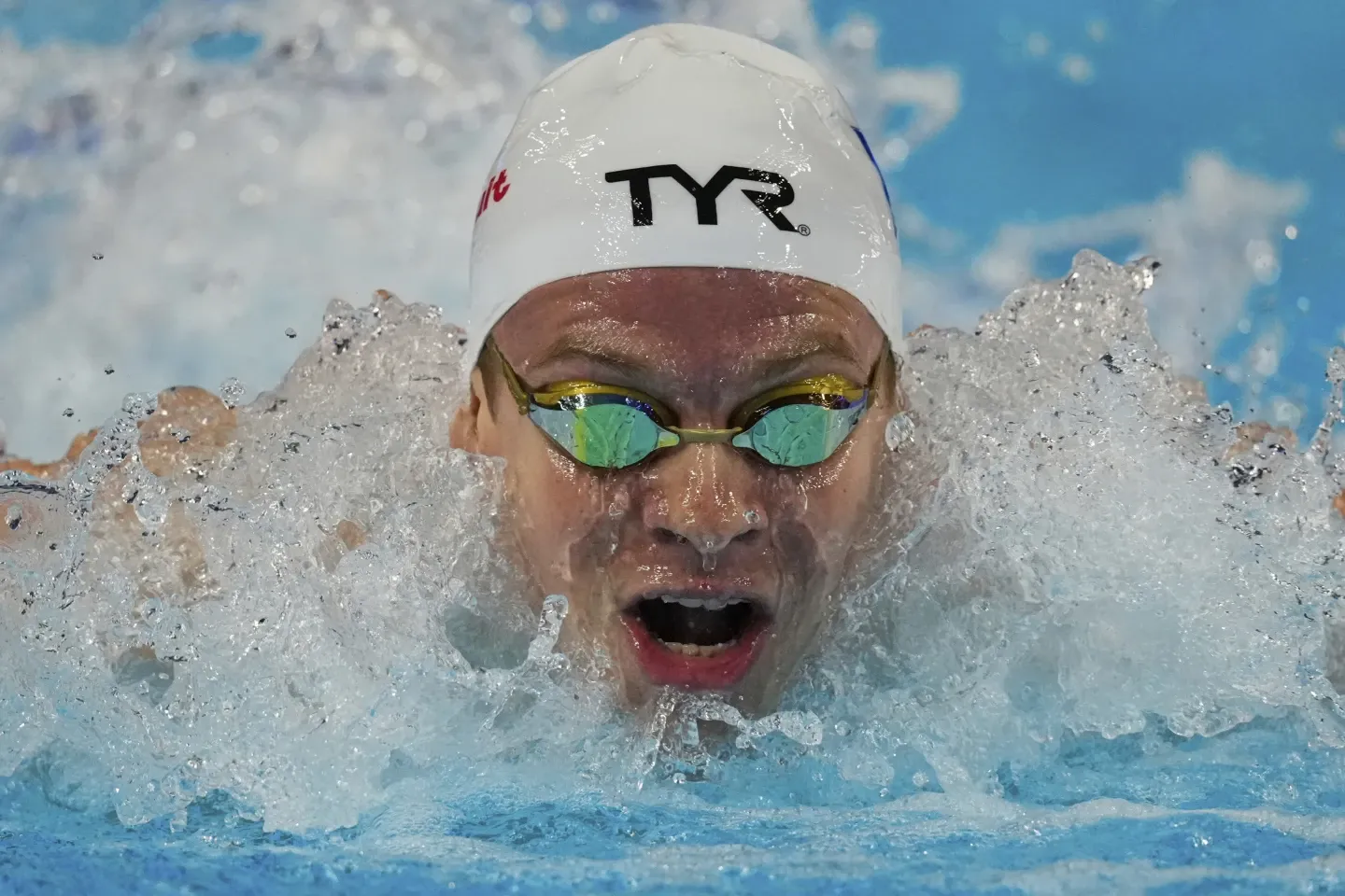 Leon Marchand Intense Focus During Swimming Championship Performance