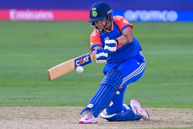 Shafali Verma Plays Aggressive Shot in Blue Jersey