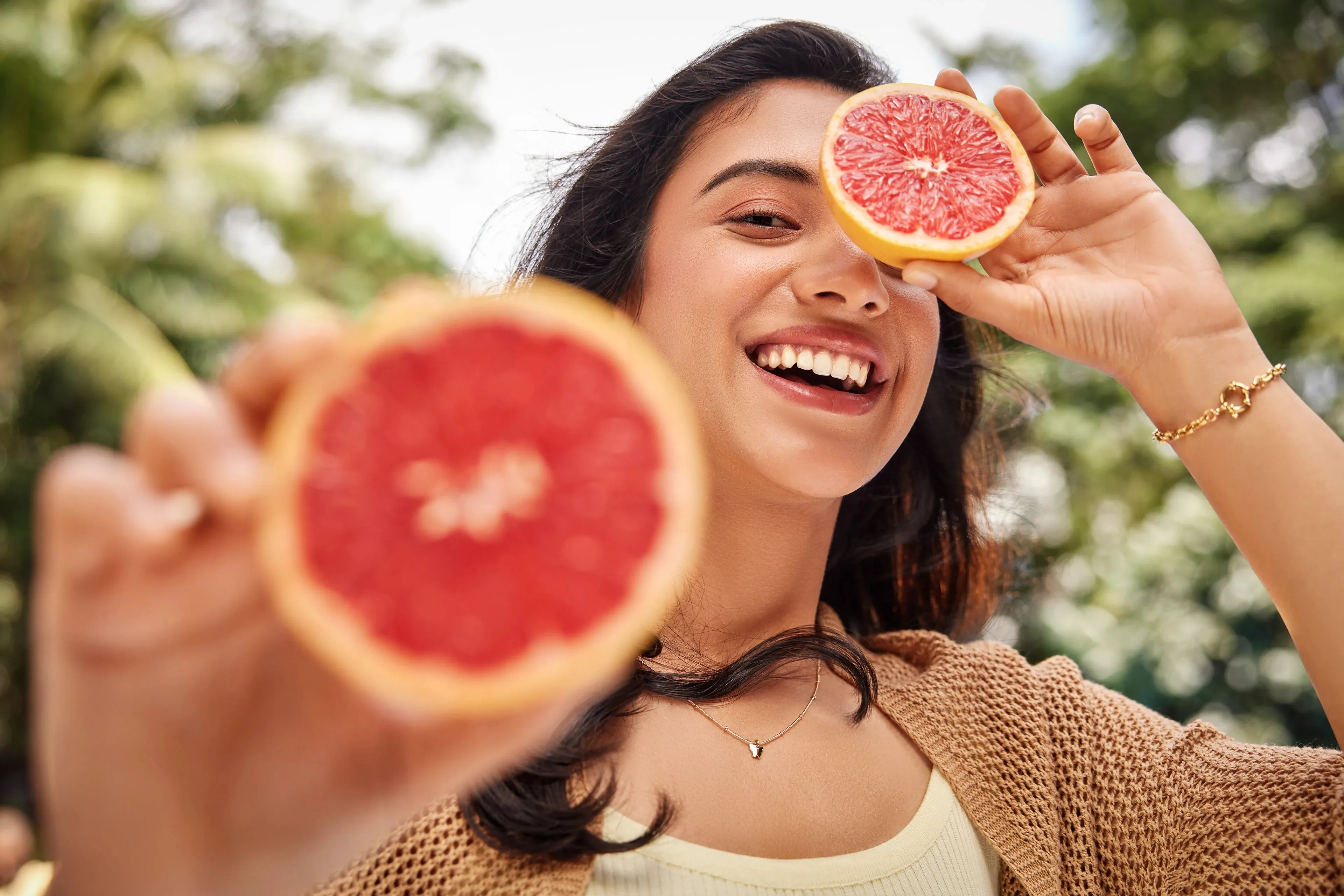 Smriti Mandhana Poses Playfully with Fresh Grapefruit