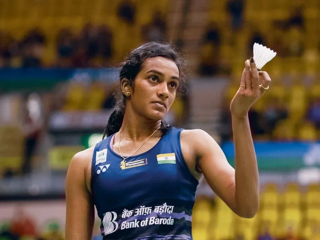 PV Sindhu Blue Jersey Badminton Match Wallpaper