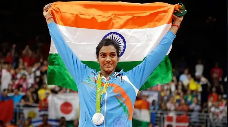 PV Sindhu Holding Indian Flag Wallpaper