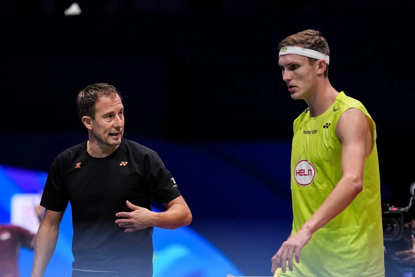 Viktor Axelsen Interacts with Coach Courtside