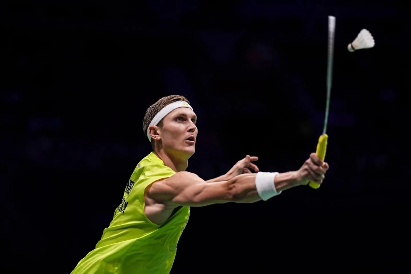 Viktor Axelsen Focused on a Clean Badminton Shot