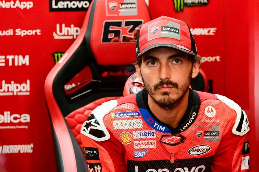 Focused Francesco Bagnaia in the Ducati garage